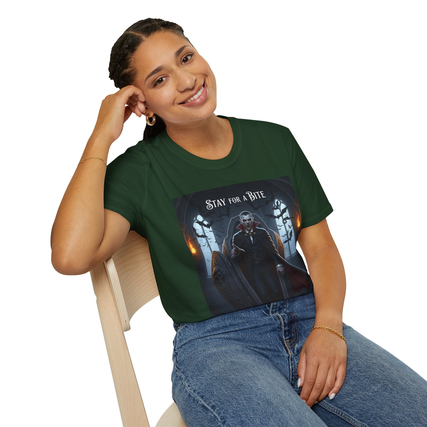 Halloween Vampire Graphic T-Shirt, Unisex Softstyle Tee for Spooky Season, Perfect for Parties, Costumes, or Gifts