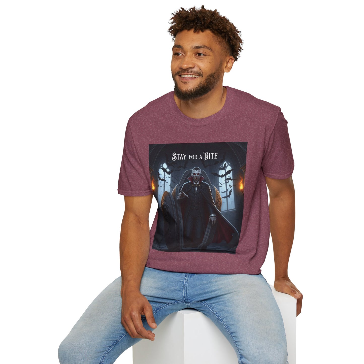 Halloween Vampire Graphic T-Shirt, Unisex Softstyle Tee for Spooky Season, Perfect for Parties, Costumes, or Gifts