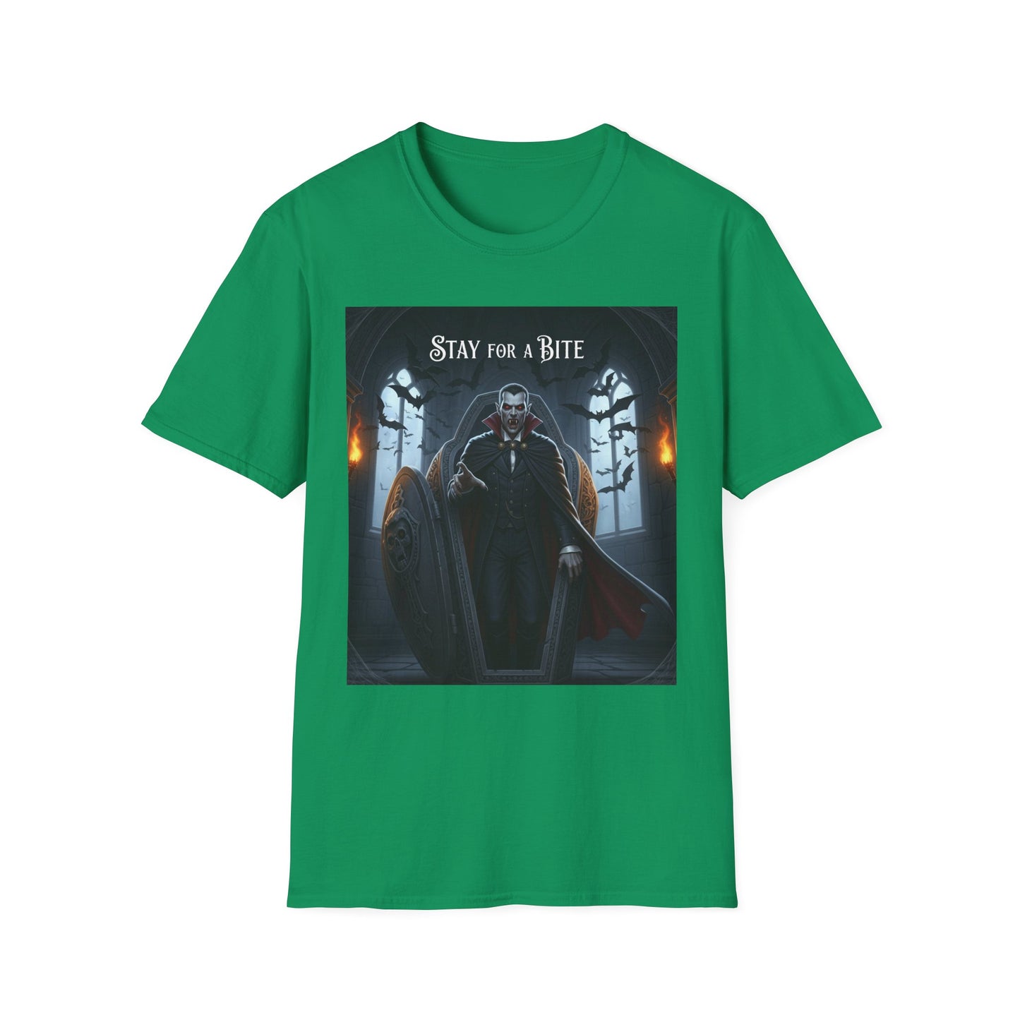 Halloween Vampire Graphic T-Shirt, Unisex Softstyle Tee for Spooky Season, Perfect for Parties, Costumes, or Gifts