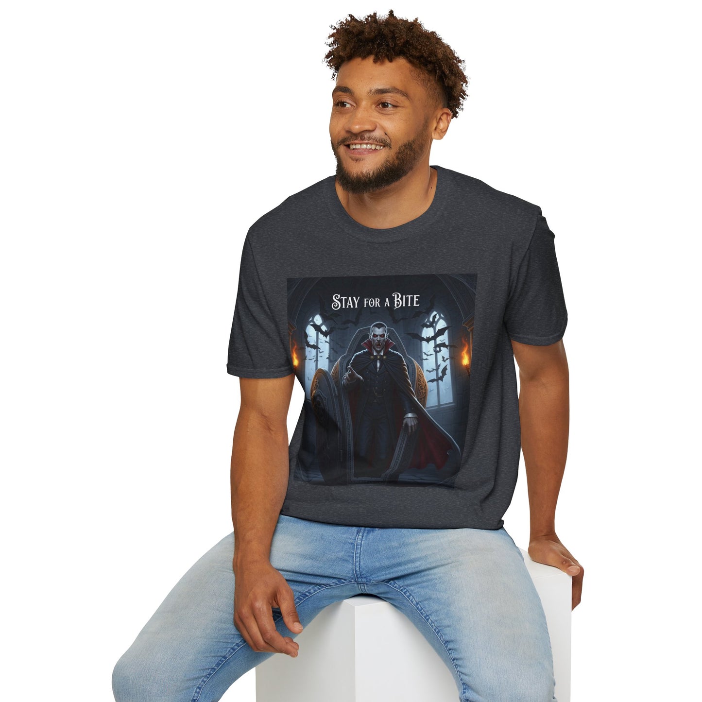 Halloween Vampire Graphic T-Shirt, Unisex Softstyle Tee for Spooky Season, Perfect for Parties, Costumes, or Gifts