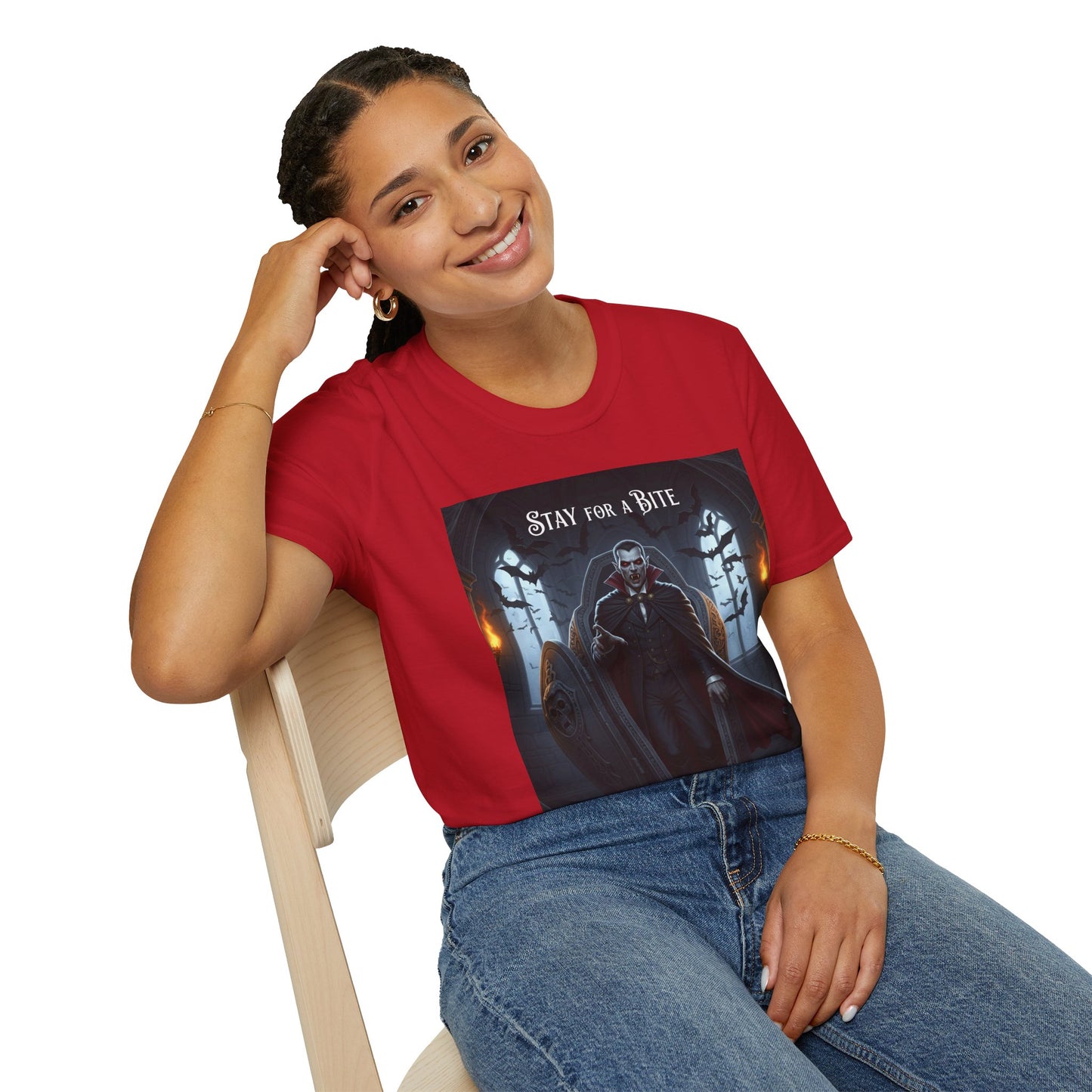 Halloween Vampire Graphic T-Shirt, Unisex Softstyle Tee for Spooky Season, Perfect for Parties, Costumes, or Gifts
