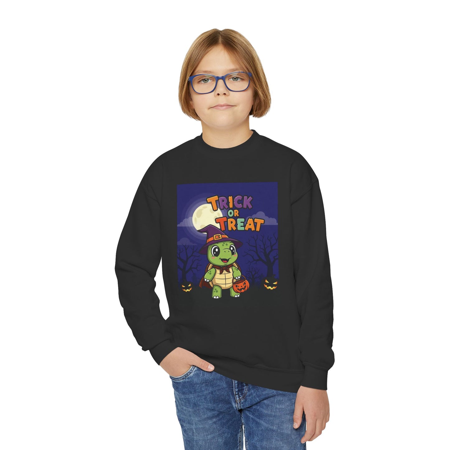 Youth Halloween Crewneck Sweatshirt, Trick or Treat Sweatshirt, Kids Halloween Apparel, Cozy Fall Fashion, Spooky Season Gift