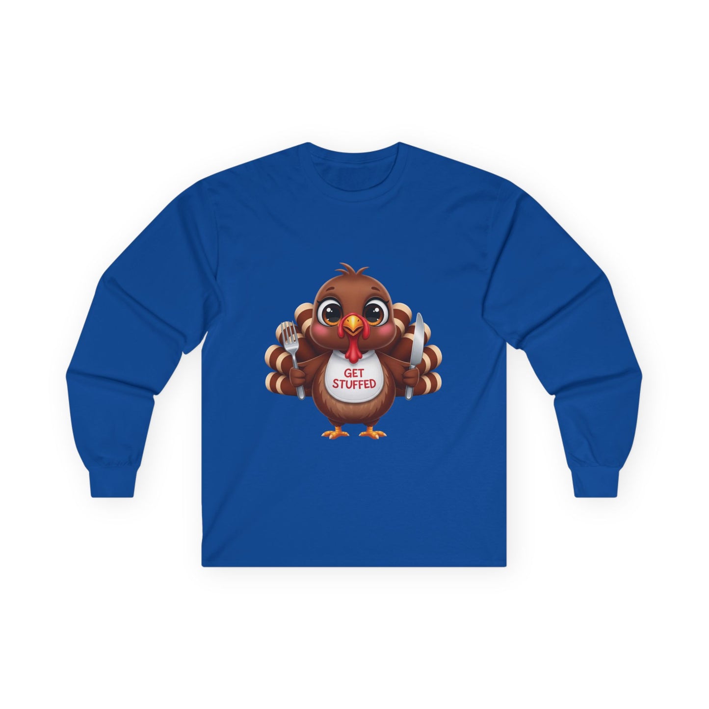 Thanksgiving Long Sleeve Tee, Holiday Shirt, Turkey Graphic Tee, Family Gathering Outfit, Autumn Apparel, Get Stuffed Shirt