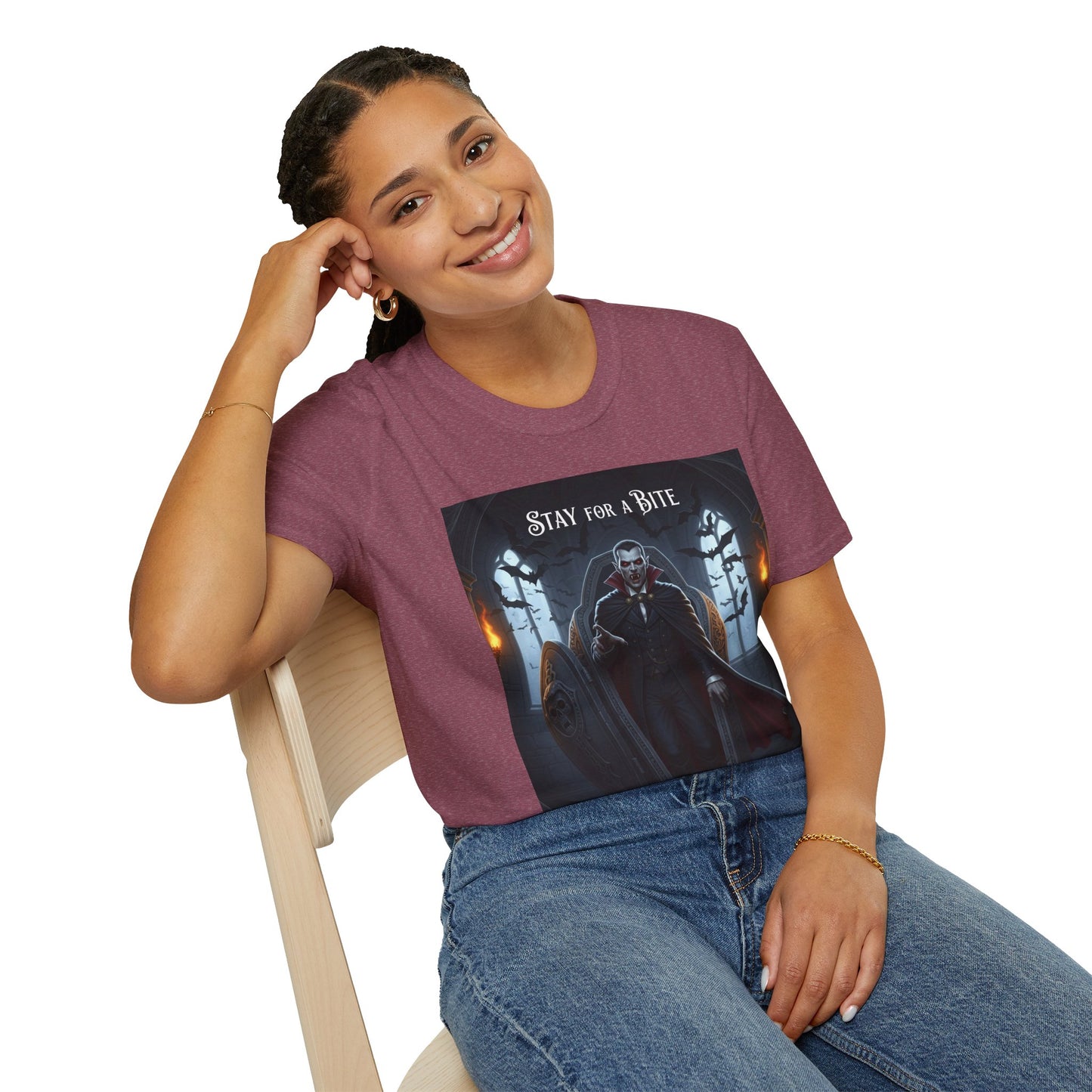 Halloween Vampire Graphic T-Shirt, Unisex Softstyle Tee for Spooky Season, Perfect for Parties, Costumes, or Gifts