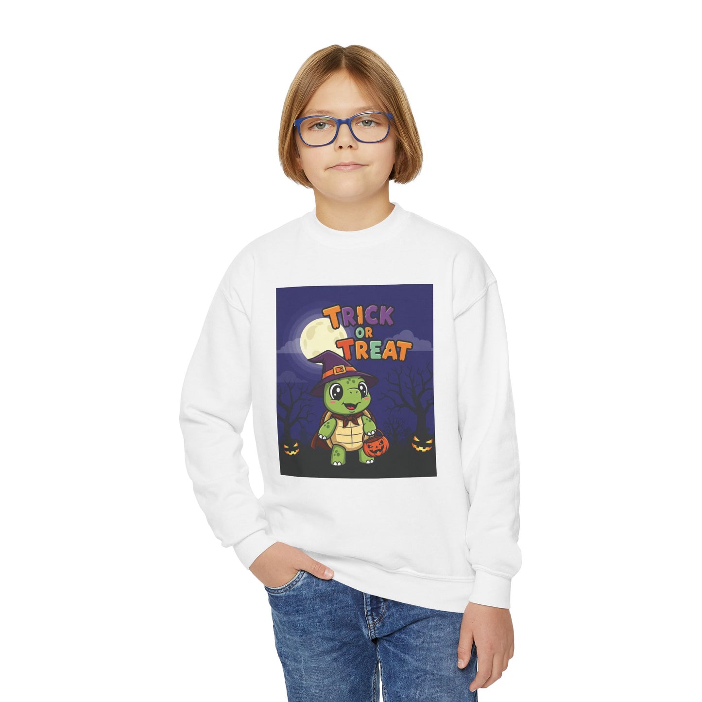 Youth Halloween Crewneck Sweatshirt, Trick or Treat Sweatshirt, Kids Halloween Apparel, Cozy Fall Fashion, Spooky Season Gift