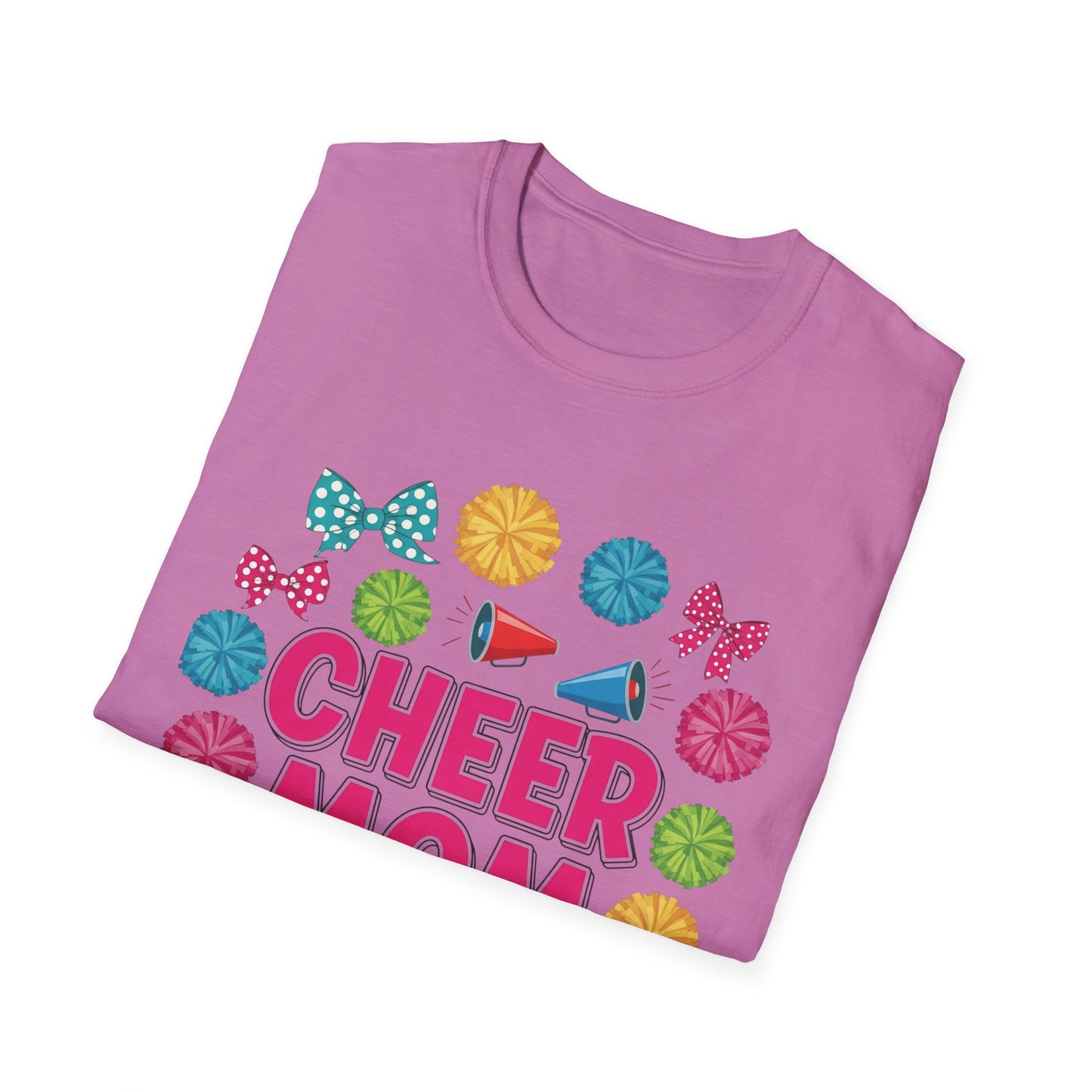 Cheer Mom Unisex Softstyle T-Shirt, Cheerleader Gift, Sportswear for Moms, Fun Vacation Tee, Birthday Gift Idea