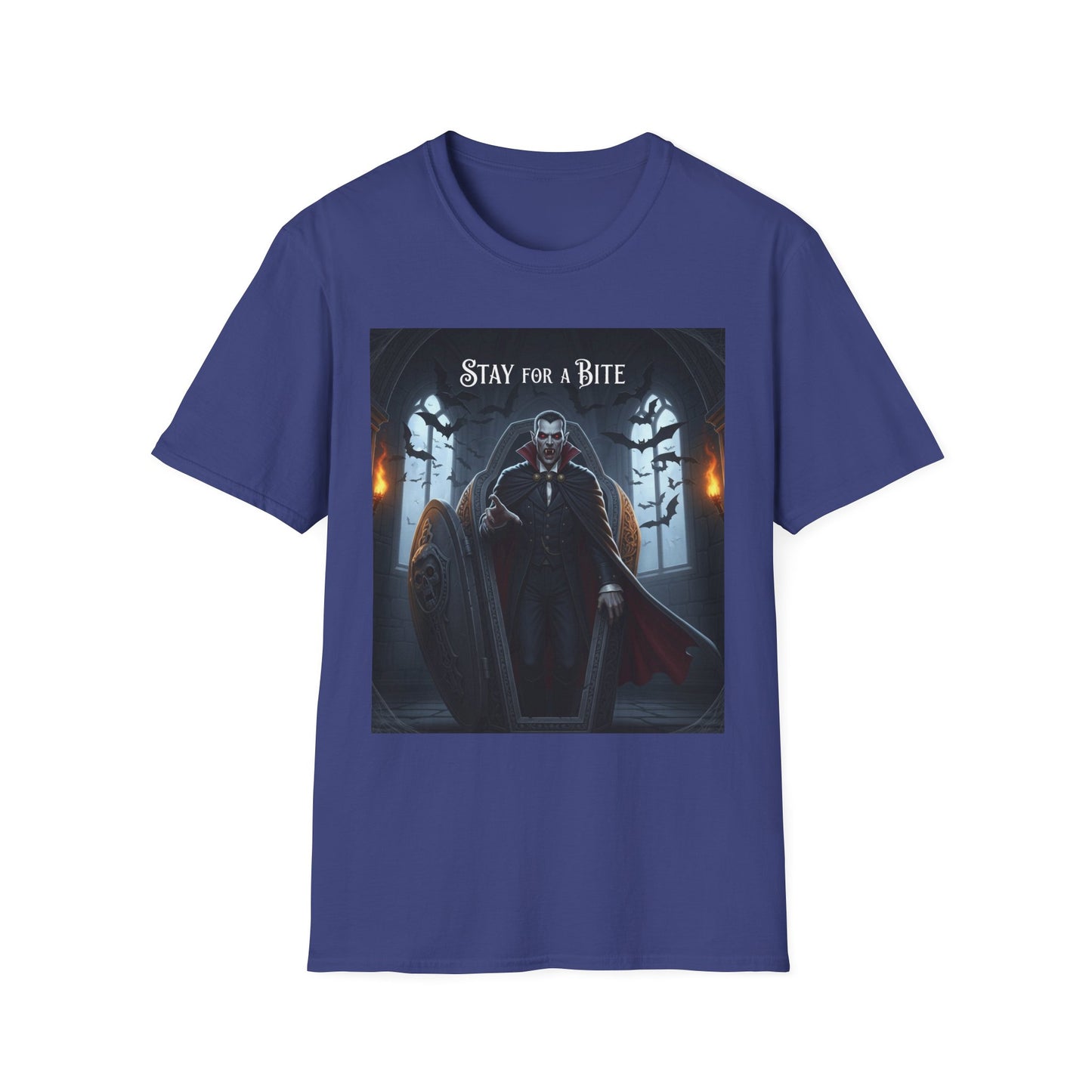 Halloween Vampire Graphic T-Shirt, Unisex Softstyle Tee for Spooky Season, Perfect for Parties, Costumes, or Gifts