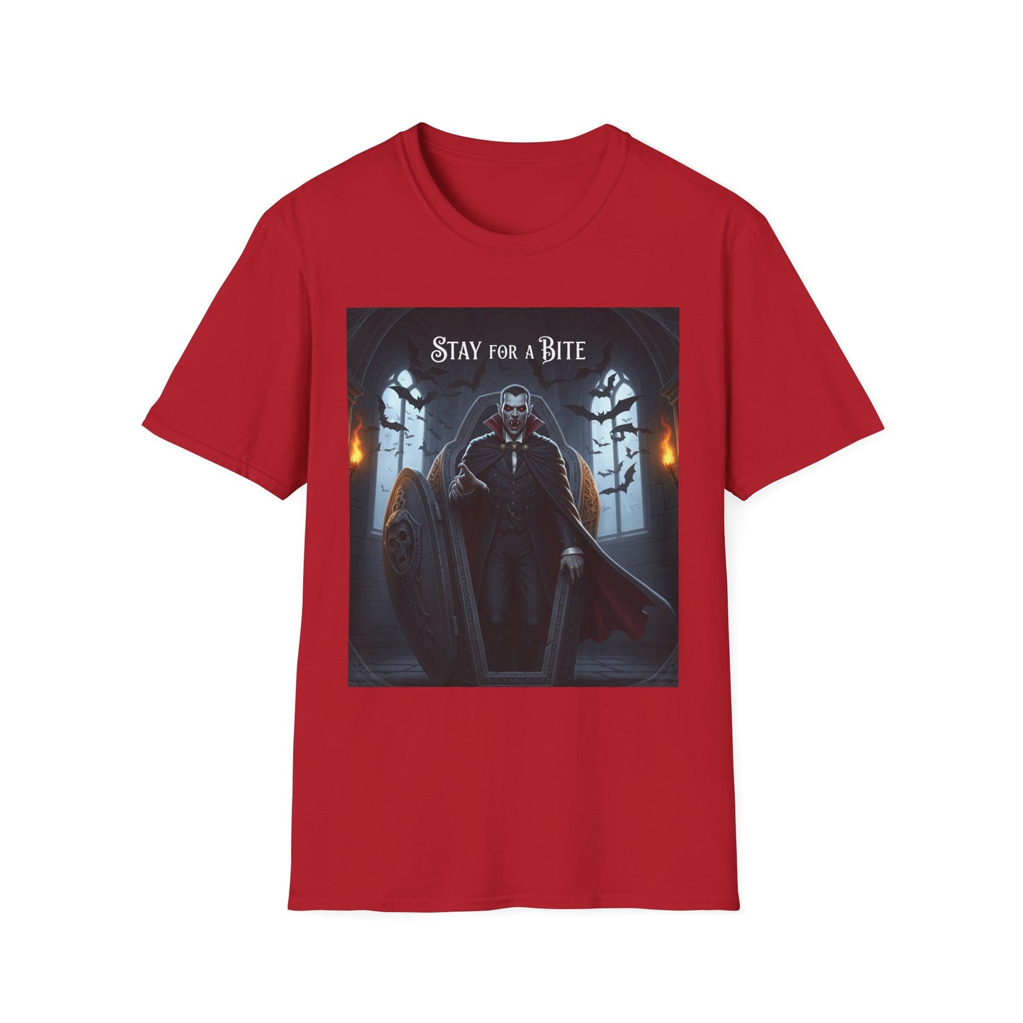 Halloween Vampire Graphic T-Shirt, Unisex Softstyle Tee for Spooky Season, Perfect for Parties, Costumes, or Gifts