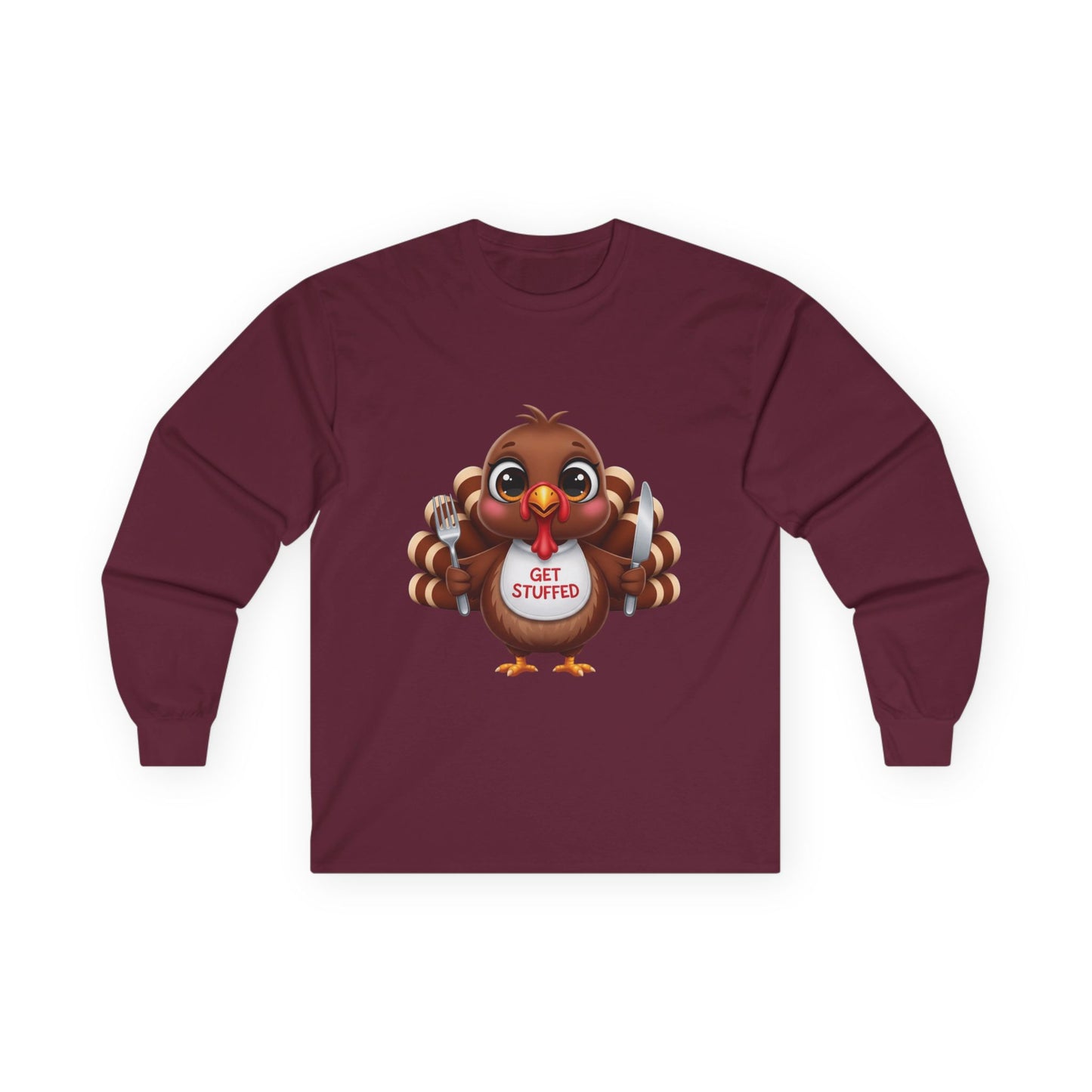 Thanksgiving Long Sleeve Tee, Holiday Shirt, Turkey Graphic Tee, Family Gathering Outfit, Autumn Apparel, Get Stuffed Shirt
