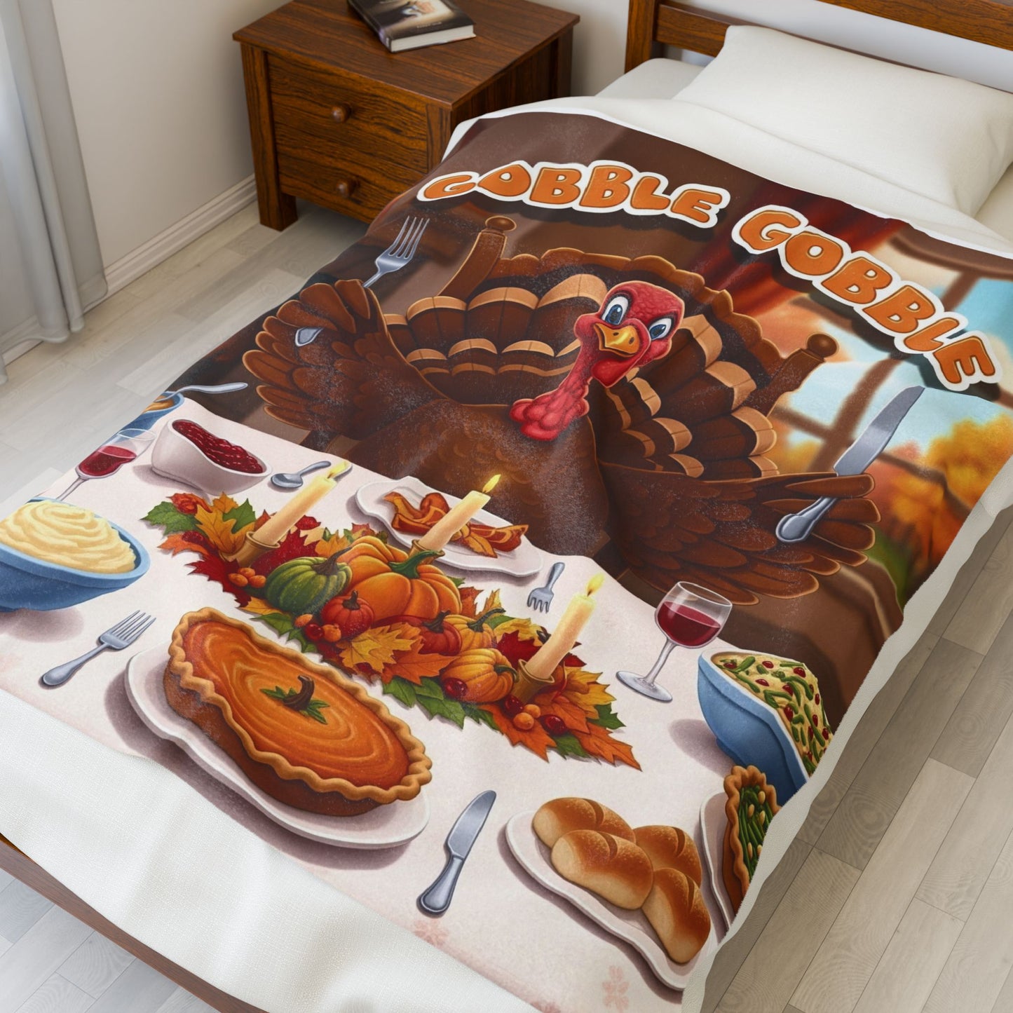 Thanksgiving Gobble Gobble Blanket, Cozy Fall Blanket, Plush Throw for Autumn, Cute Turkey Home Decor, Holiday Gift