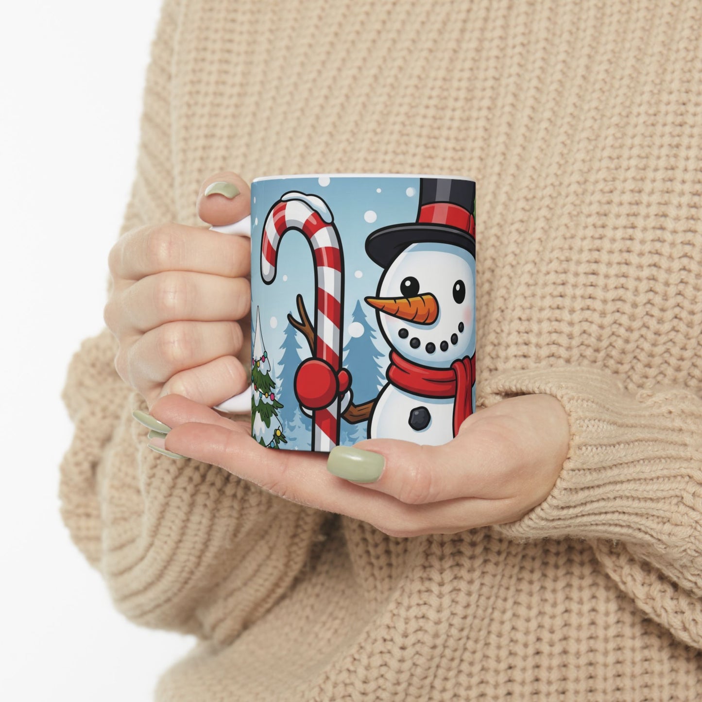 Winter Wonderland Ceramic Mug - Cute Snowman & Christmas Tree Design, Holiday Gift, Cozy Decor, Coffee Cup, Festive Kitchenware