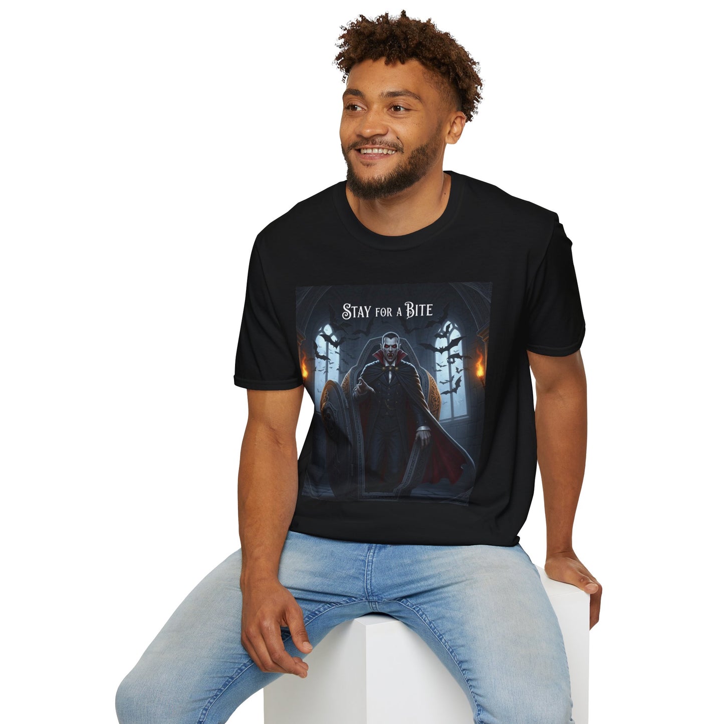 Halloween Vampire Graphic T-Shirt, Unisex Softstyle Tee for Spooky Season, Perfect for Parties, Costumes, or Gifts