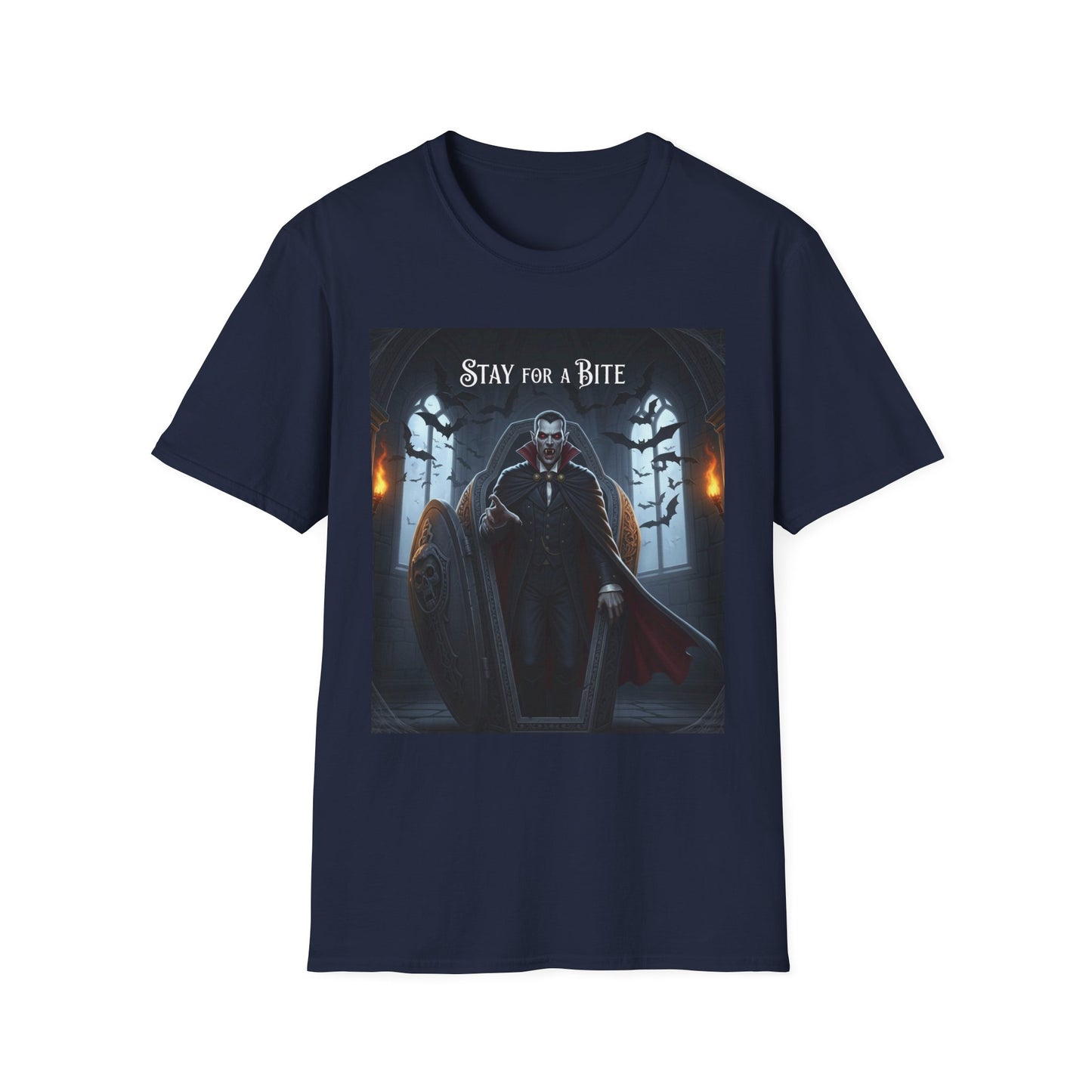 Halloween Vampire Graphic T-Shirt, Unisex Softstyle Tee for Spooky Season, Perfect for Parties, Costumes, or Gifts
