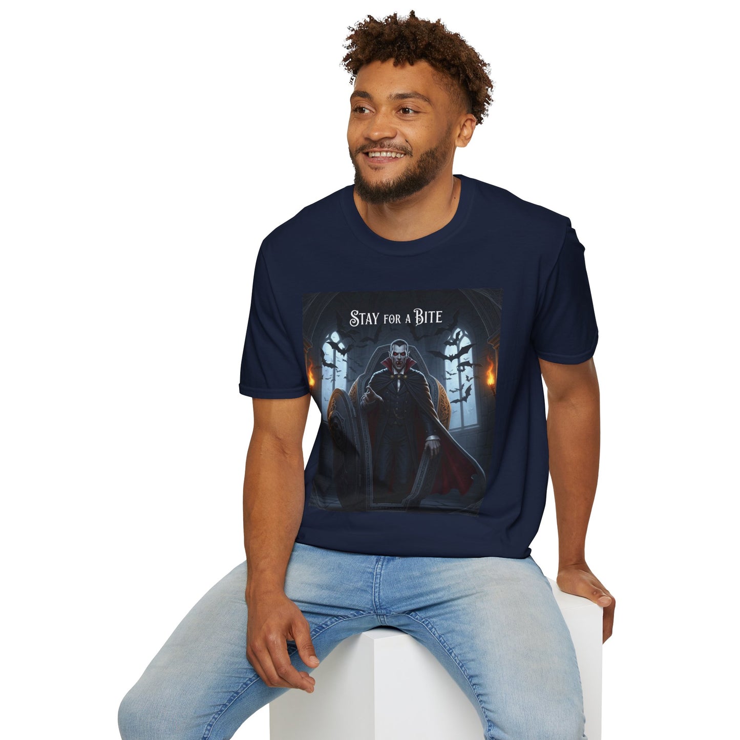 Halloween Vampire Graphic T-Shirt, Unisex Softstyle Tee for Spooky Season, Perfect for Parties, Costumes, or Gifts