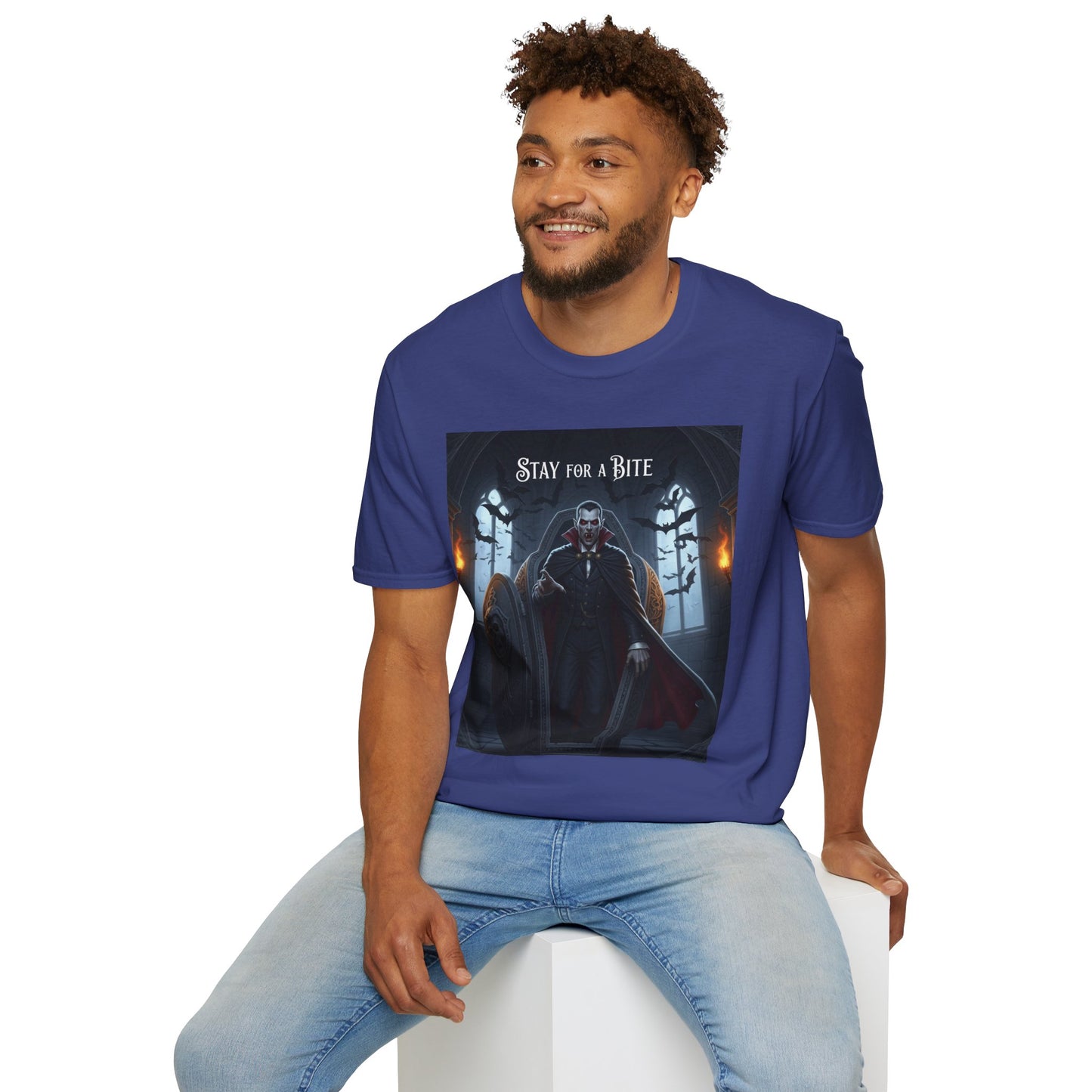 Halloween Vampire Graphic T-Shirt, Unisex Softstyle Tee for Spooky Season, Perfect for Parties, Costumes, or Gifts