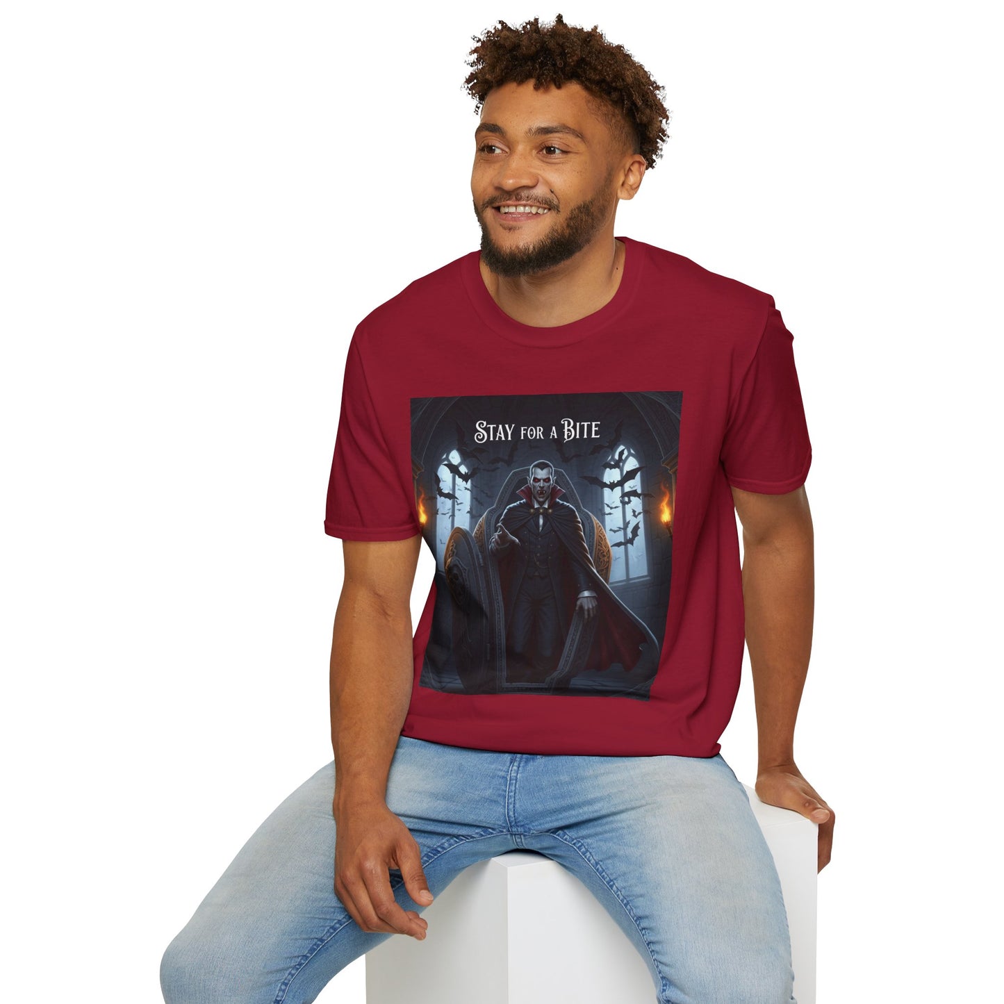 Halloween Vampire Graphic T-Shirt, Unisex Softstyle Tee for Spooky Season, Perfect for Parties, Costumes, or Gifts