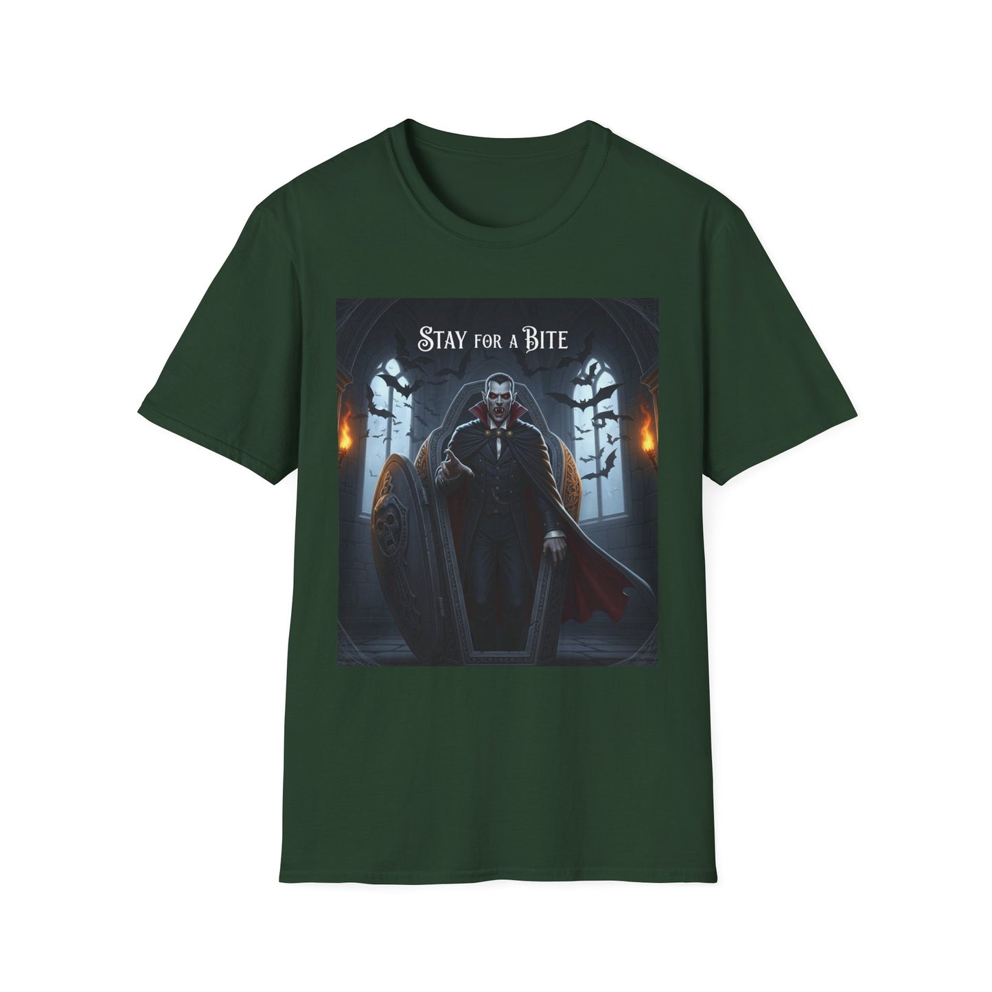 Halloween Vampire Graphic T-Shirt, Unisex Softstyle Tee for Spooky Season, Perfect for Parties, Costumes, or Gifts