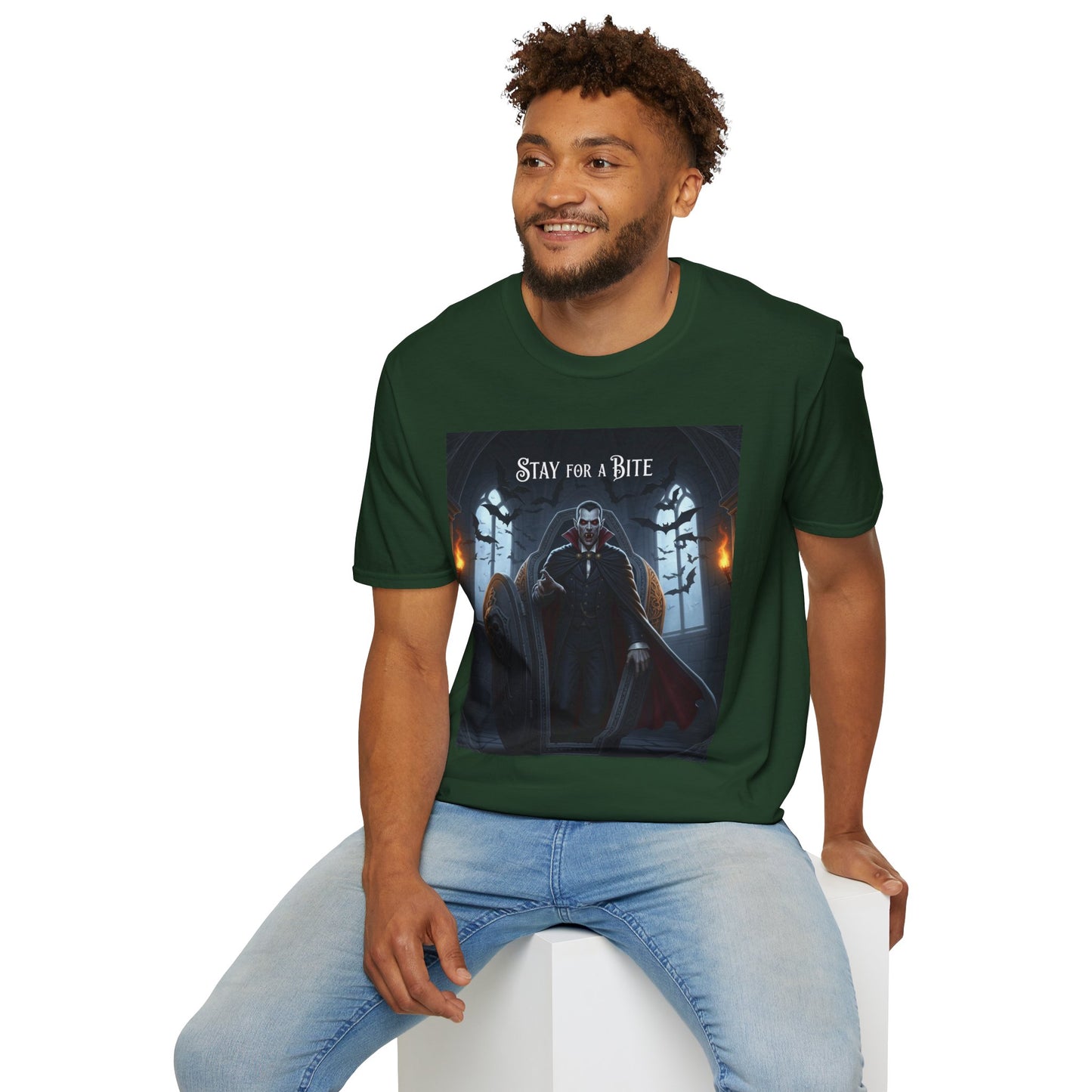Halloween Vampire Graphic T-Shirt, Unisex Softstyle Tee for Spooky Season, Perfect for Parties, Costumes, or Gifts