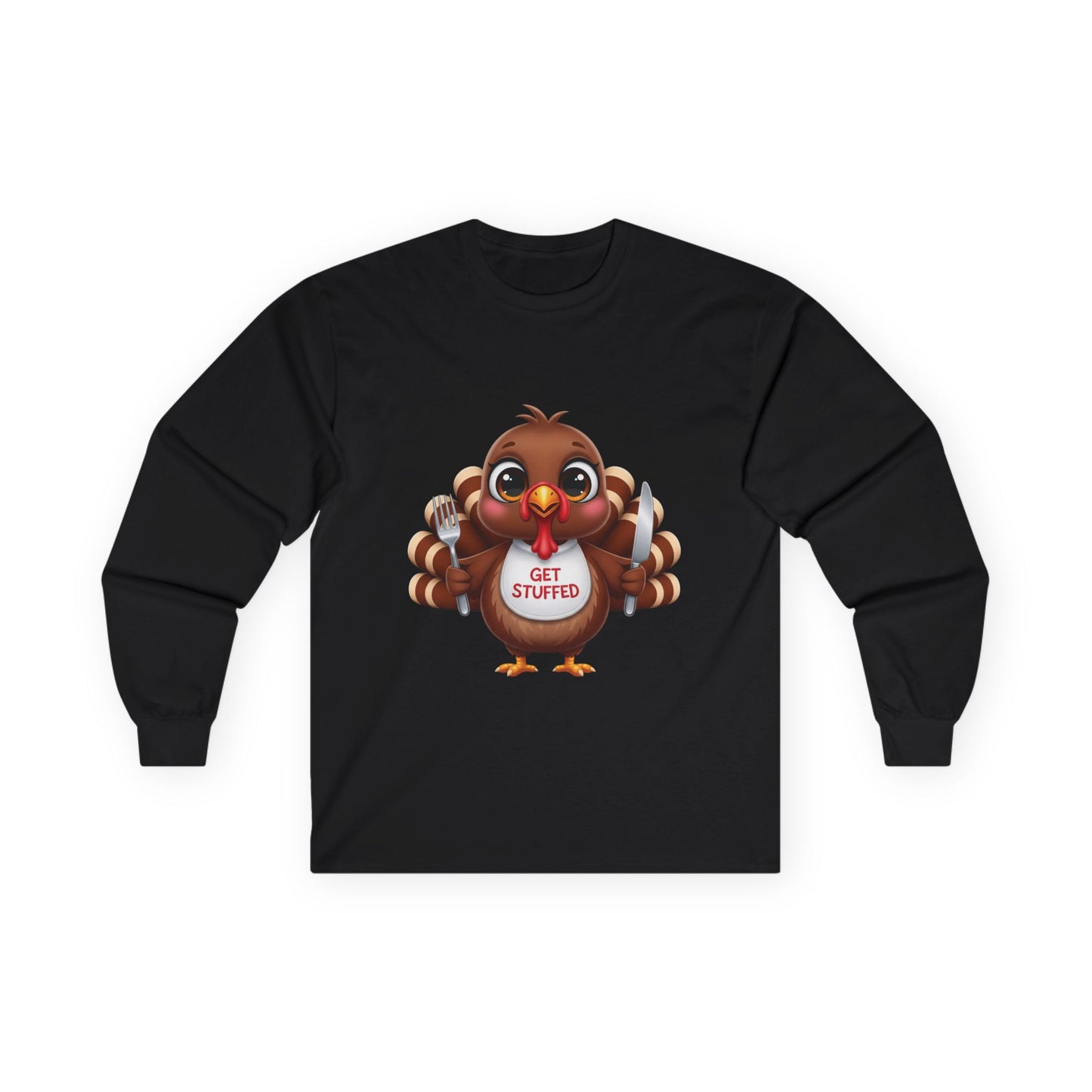Thanksgiving Long Sleeve Tee, Holiday Shirt, Turkey Graphic Tee, Family Gathering Outfit, Autumn Apparel, Get Stuffed Shirt