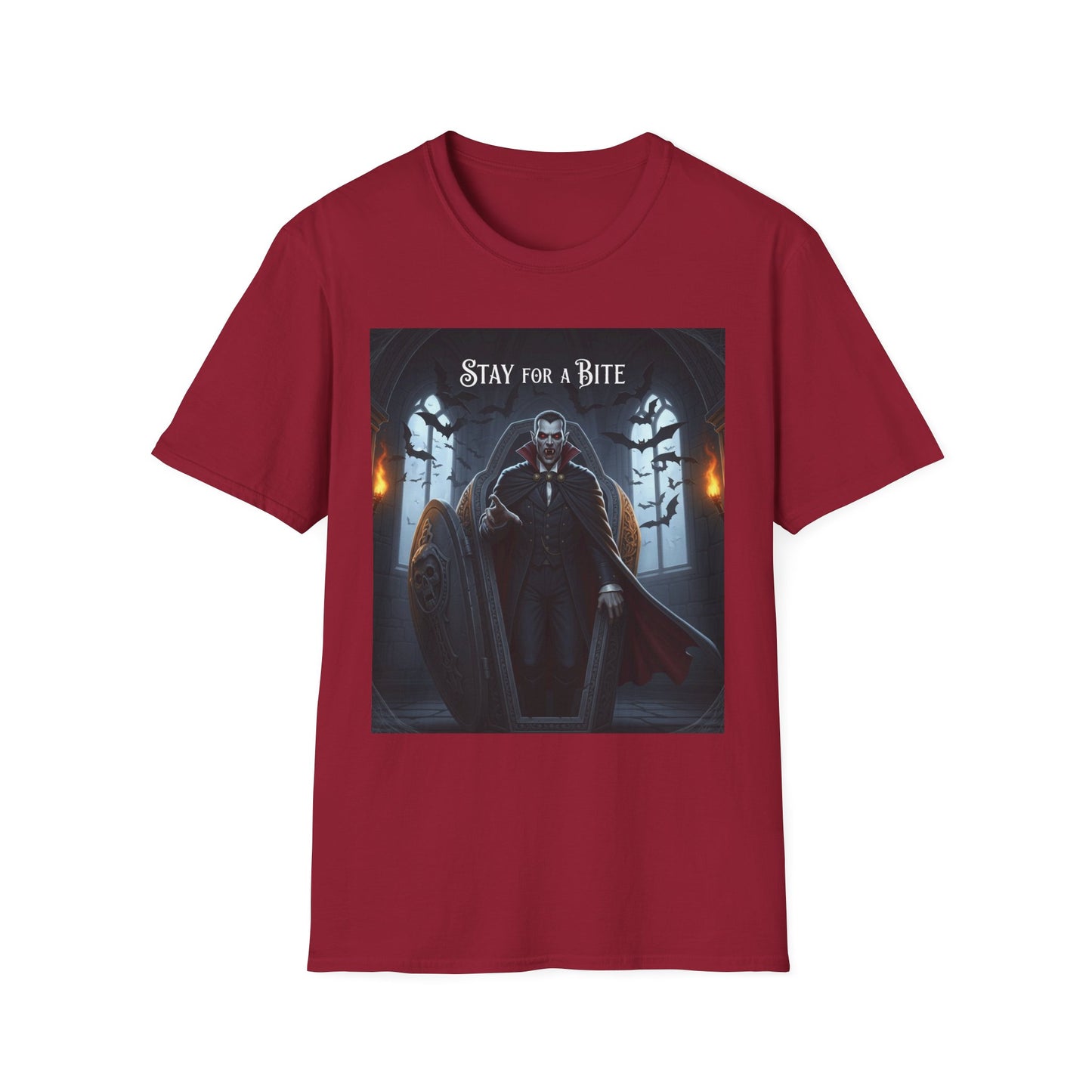 Halloween Vampire Graphic T-Shirt, Unisex Softstyle Tee for Spooky Season, Perfect for Parties, Costumes, or Gifts