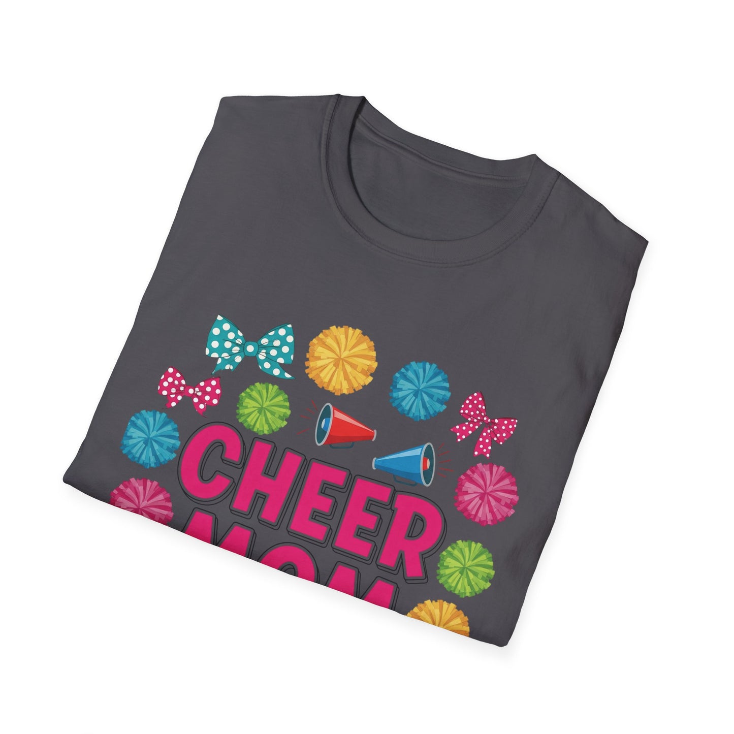 Cheer Mom Unisex Softstyle T-Shirt, Cheerleader Gift, Sportswear for Moms, Fun Vacation Tee, Birthday Gift Idea