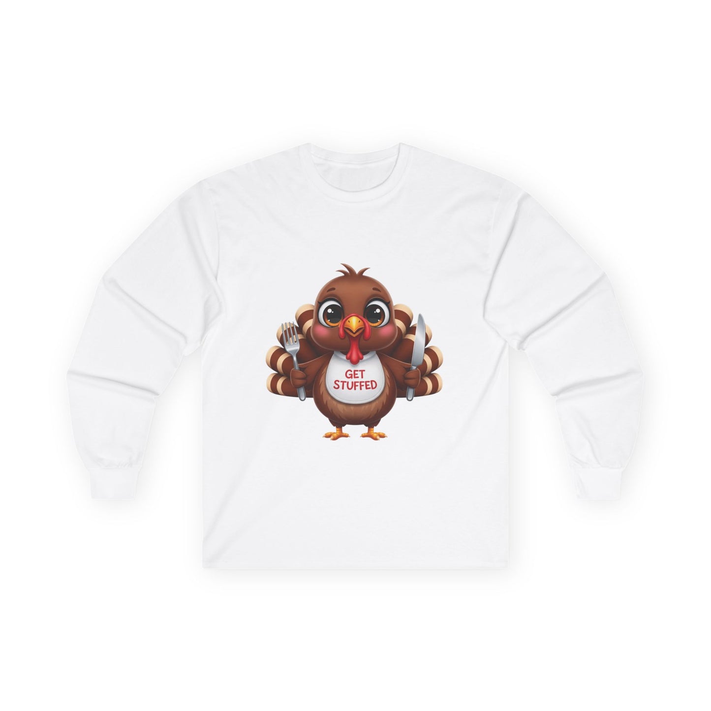 Thanksgiving Long Sleeve Tee, Holiday Shirt, Turkey Graphic Tee, Family Gathering Outfit, Autumn Apparel, Get Stuffed Shirt