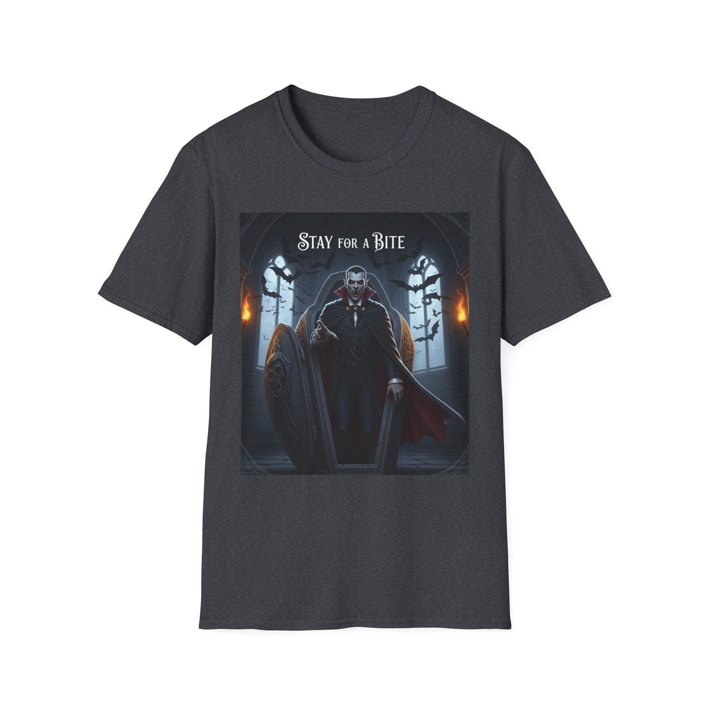 Halloween Vampire Graphic T-Shirt, Unisex Softstyle Tee for Spooky Season, Perfect for Parties, Costumes, or Gifts