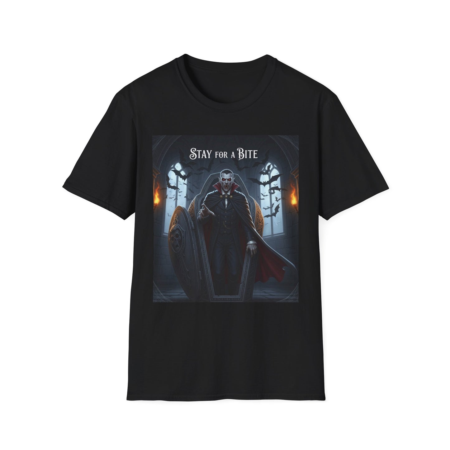 Halloween Vampire Graphic T-Shirt, Unisex Softstyle Tee for Spooky Season, Perfect for Parties, Costumes, or Gifts