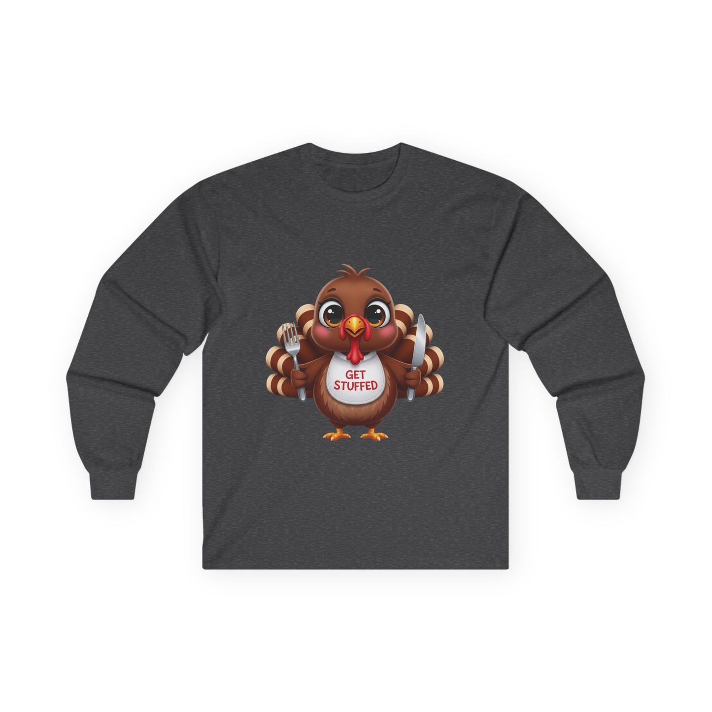 Thanksgiving Long Sleeve Tee, Holiday Shirt, Turkey Graphic Tee, Family Gathering Outfit, Autumn Apparel, Get Stuffed Shirt