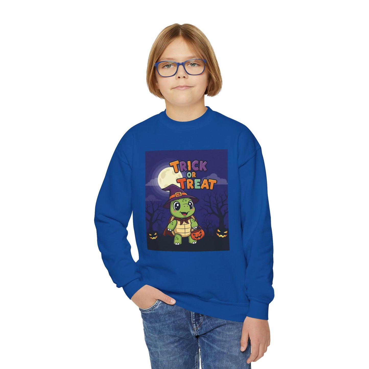 Youth Halloween Crewneck Sweatshirt, Trick or Treat Sweatshirt, Kids Halloween Apparel, Cozy Fall Fashion, Spooky Season Gift