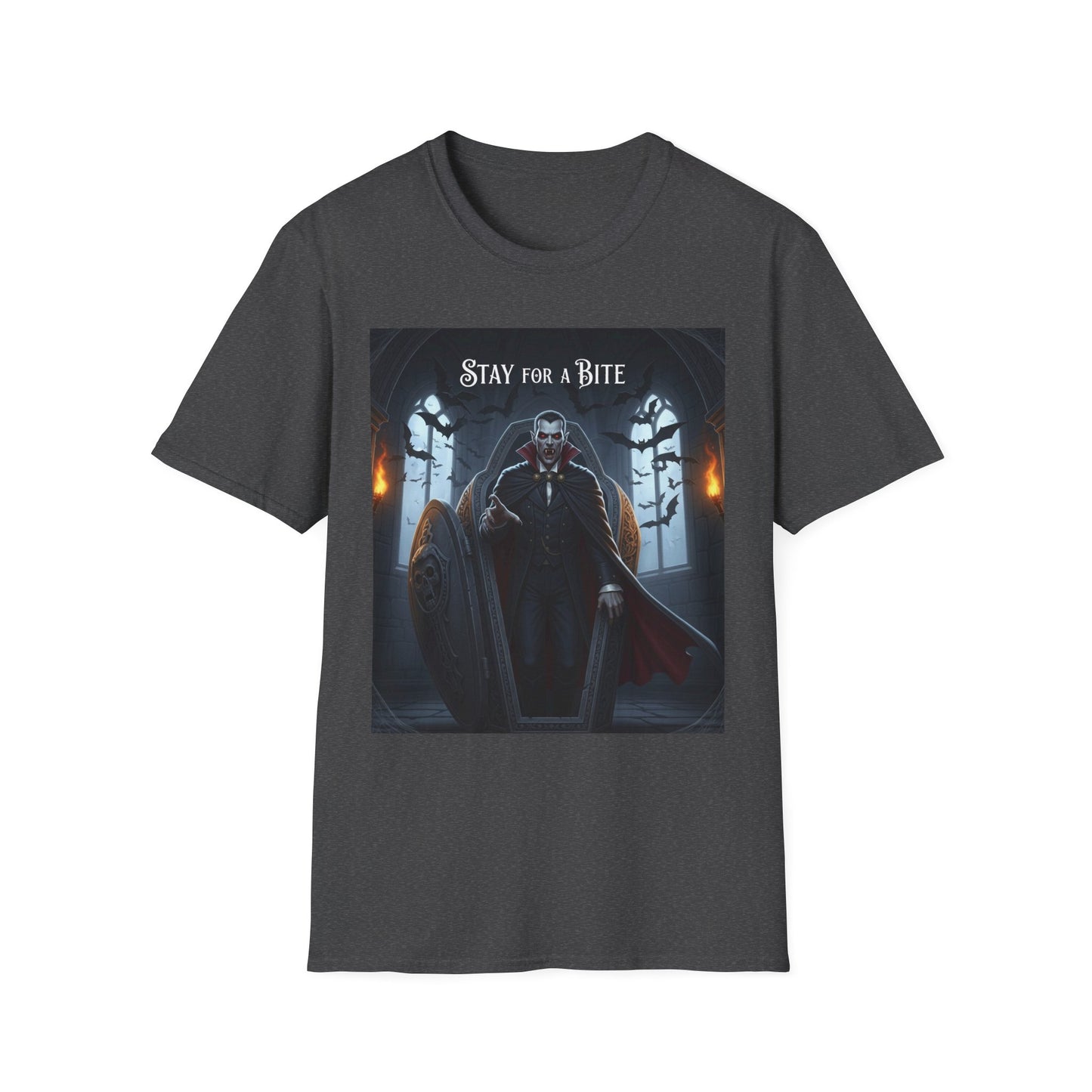 Halloween Vampire Graphic T-Shirt, Unisex Softstyle Tee for Spooky Season, Perfect for Parties, Costumes, or Gifts