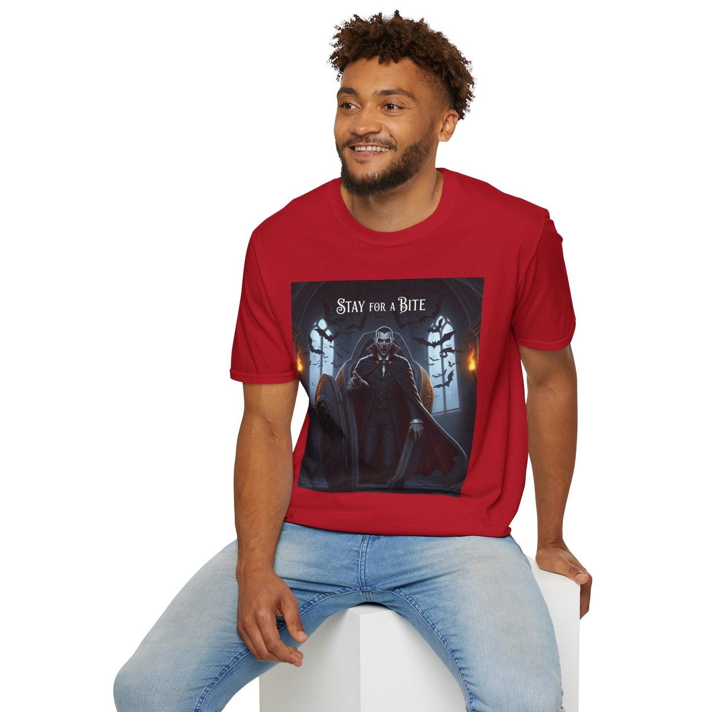 Halloween Vampire Graphic T-Shirt, Unisex Softstyle Tee for Spooky Season, Perfect for Parties, Costumes, or Gifts