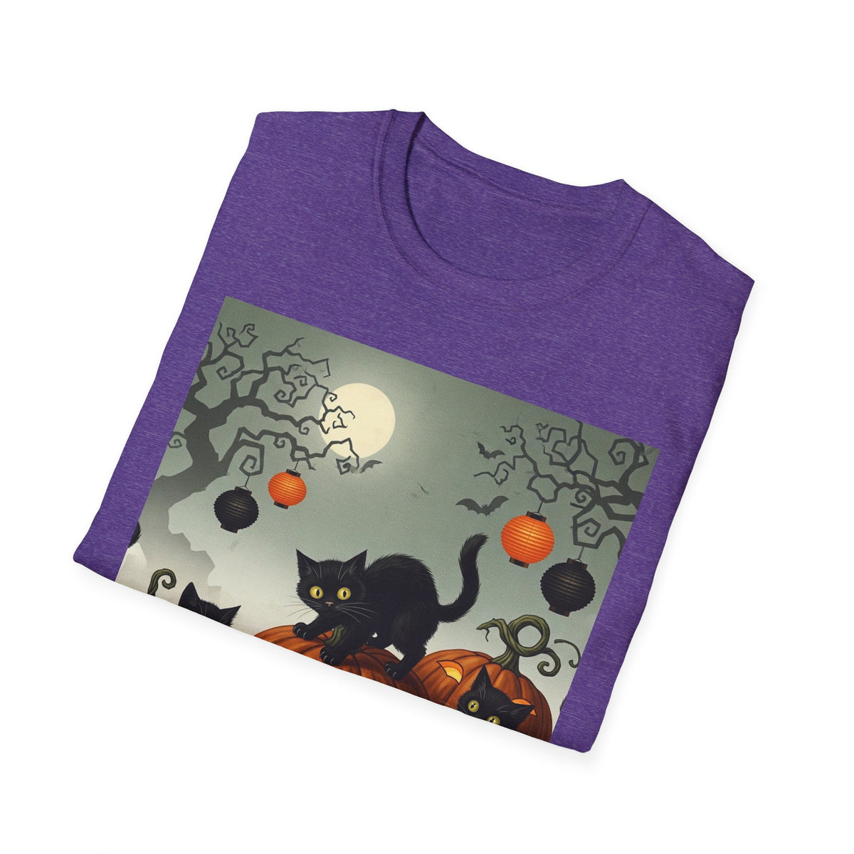 Unisex soft cotton t-shirt with a Halloween black cat design — view 28