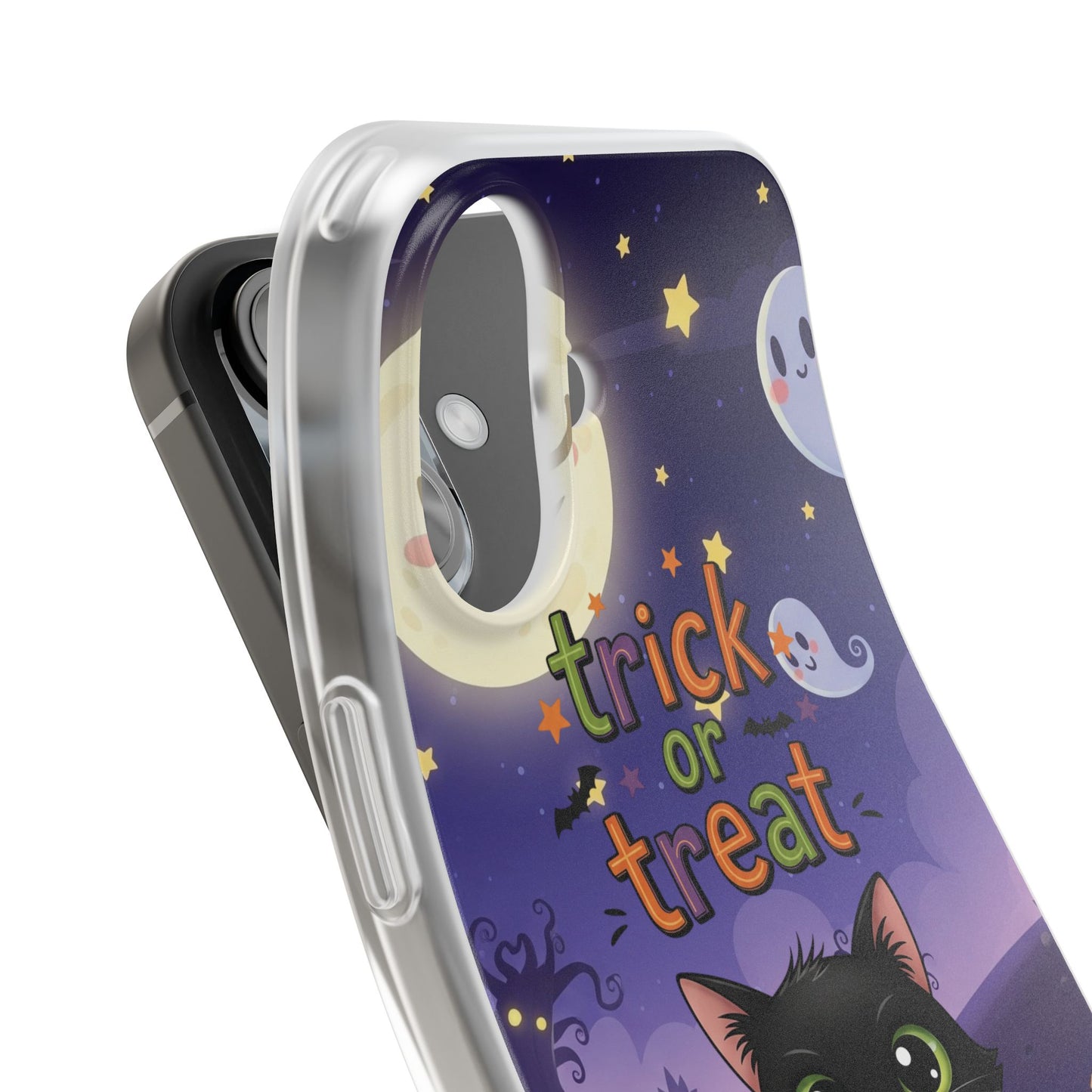 Halloween Cat Flexi Case | Trick or Treat Phone Cover, Cute Cat Case, Spooky Phone Accessory, Fall Aesthetic, Unique Gift Idea