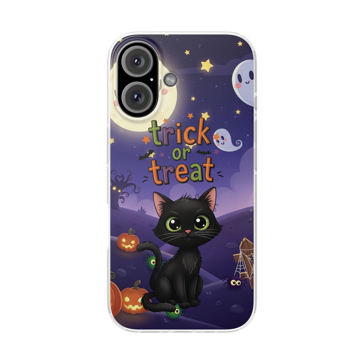 Halloween Cat Flexi Case | Trick or Treat Phone Cover, Cute Cat Case, Spooky Phone Accessory, Fall Aesthetic, Unique Gift Idea