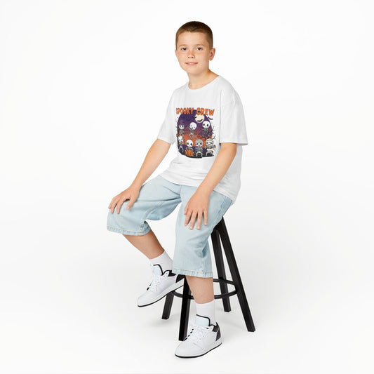 Kids cotton t-shirt with a fun spooky crew of Halloween characters in vibrant colors — view 2