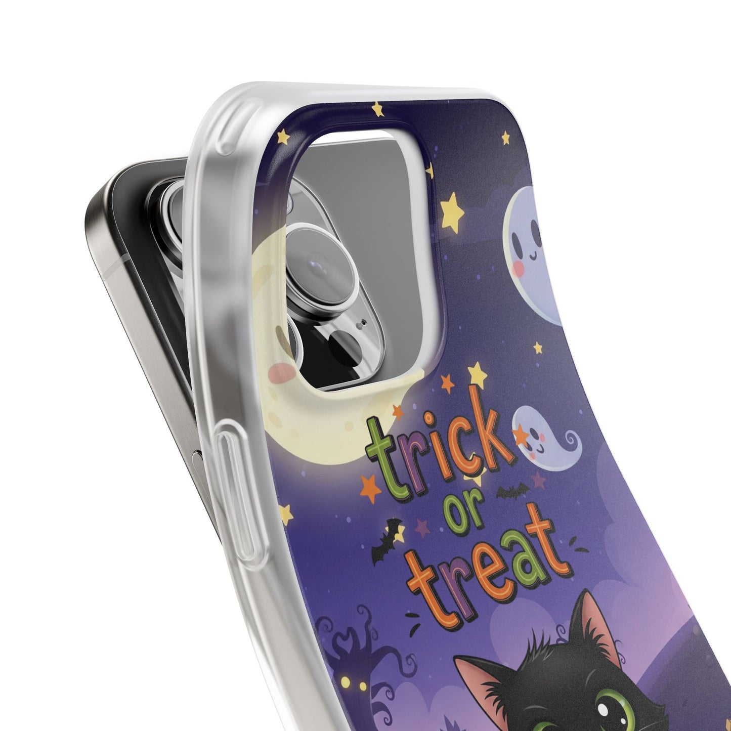Halloween Cat Flexi Case | Trick or Treat Phone Cover, Cute Cat Case, Spooky Phone Accessory, Fall Aesthetic, Unique Gift Idea