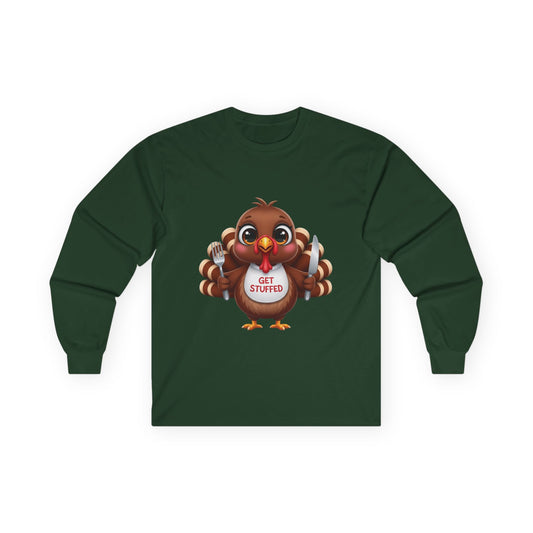 Thanksgiving Long Sleeve Tee, Holiday Shirt, Turkey Graphic Tee, Family Gathering Outfit, Autumn Apparel, Get Stuffed Shirt