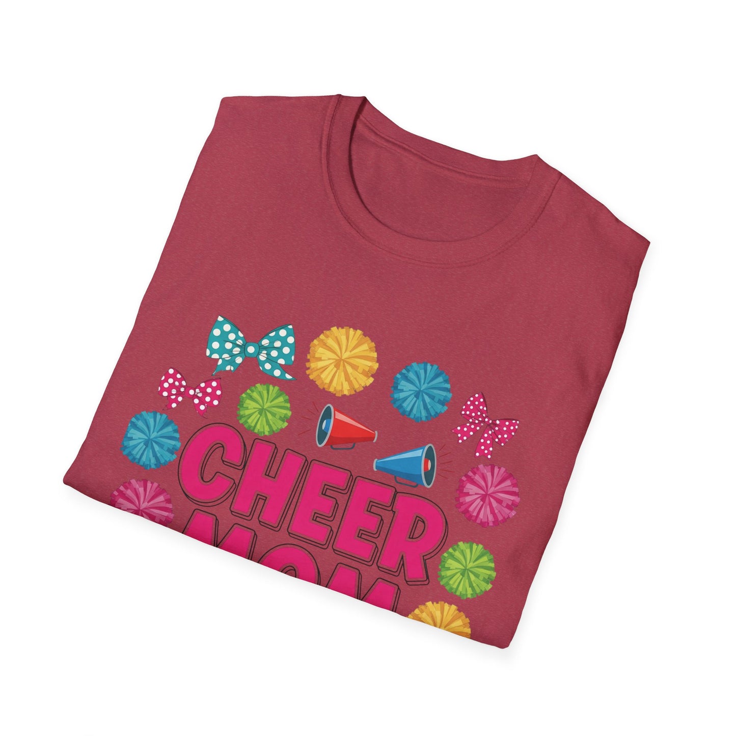 Cheer Mom Unisex Softstyle T-Shirt, Cheerleader Gift, Sportswear for Moms, Fun Vacation Tee, Birthday Gift Idea