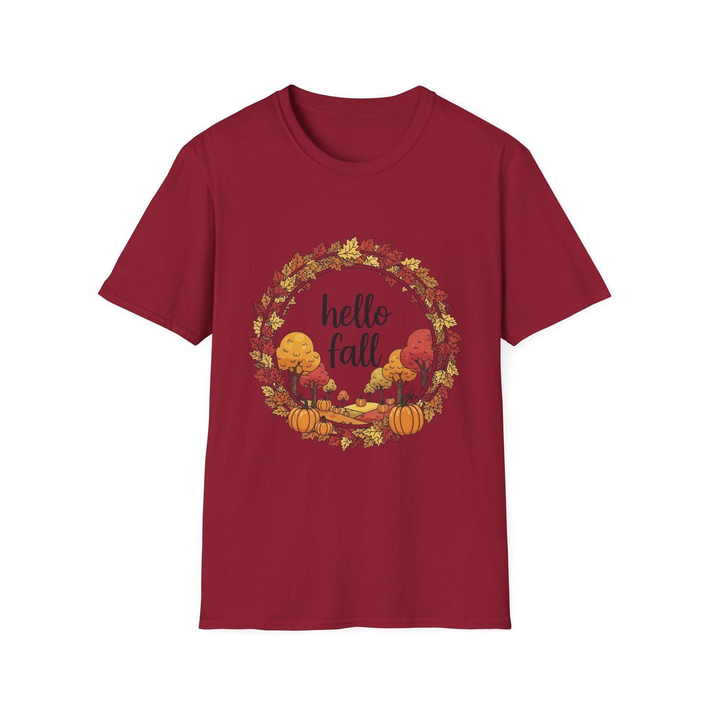Fall-Themed Unisex Softstyle T-Shirt - 'Hello Fall', Autumn Shirt, Seasonal Tee, Cute Fall Apparel, Pumpkin Spice Fashion