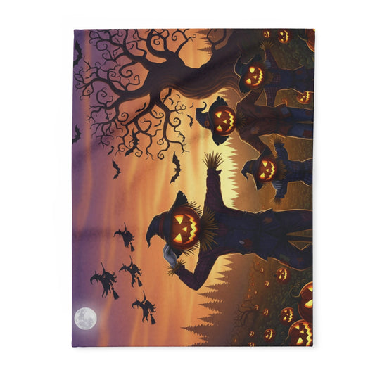 Halloween Fleece Blanket - Scarecrow Pumpkin and Witches