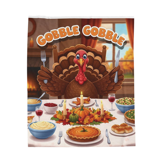 Thanksgiving Gobble Gobble Blanket, Cozy Fall Blanket, Plush Throw for Autumn, Cute Turkey Home Decor, Holiday Gift
