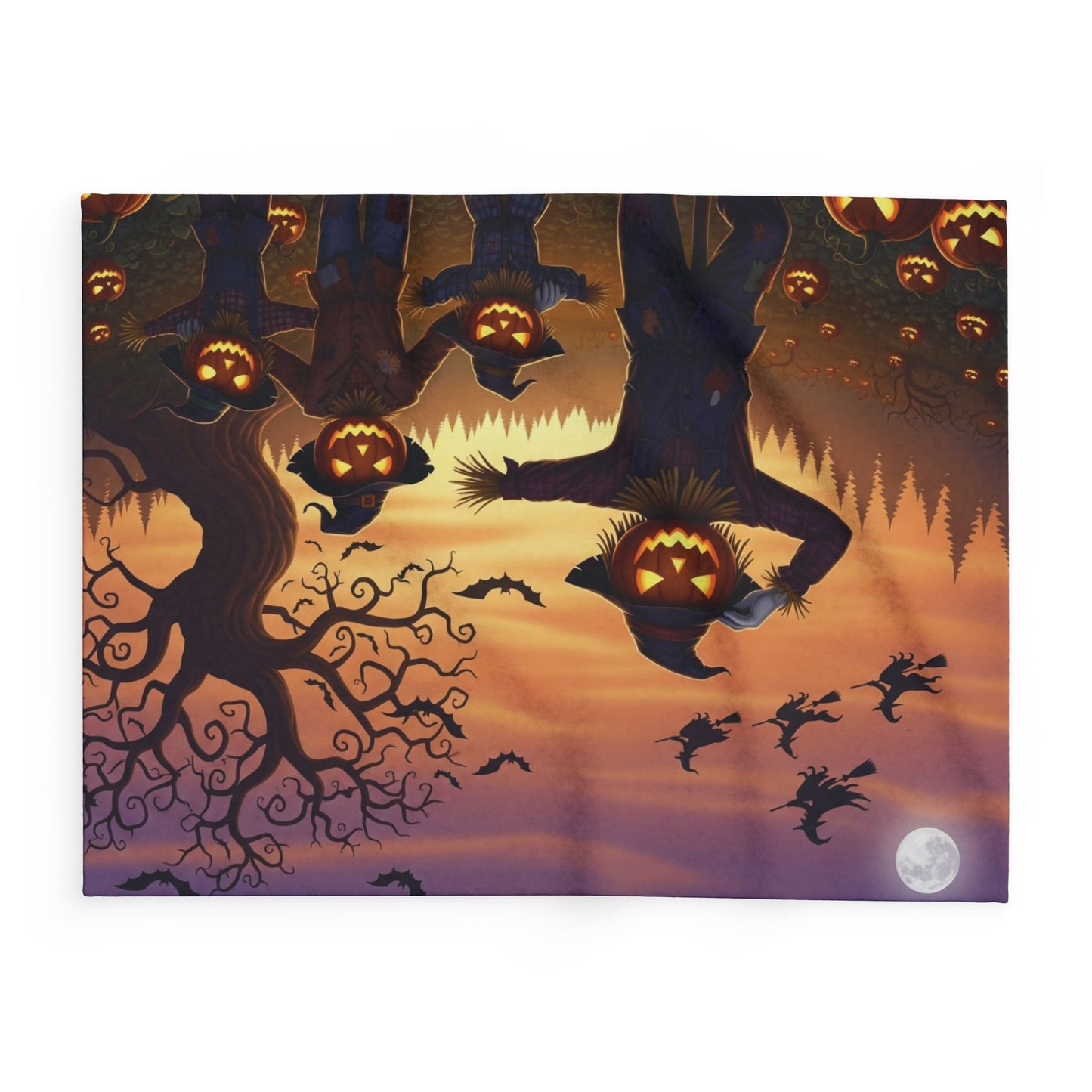 Halloween Fleece Blanket - Scarecrow Pumpkin and Witches
