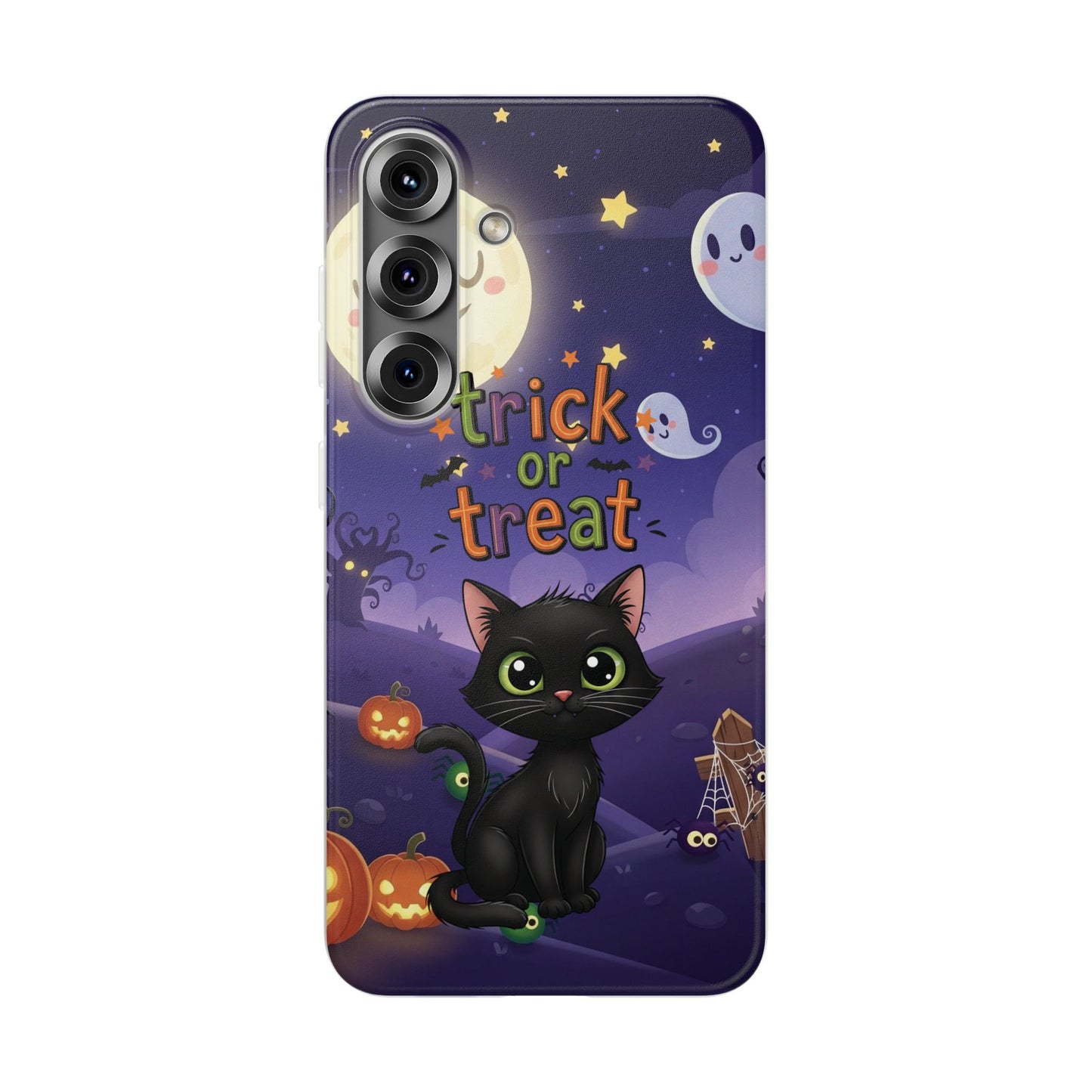 Halloween Cat Flexi Case | Trick or Treat Phone Cover, Cute Cat Case, Spooky Phone Accessory, Fall Aesthetic, Unique Gift Idea