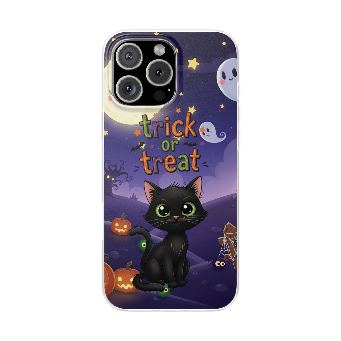 Halloween Cat Flexi Case | Trick or Treat Phone Cover, Cute Cat Case, Spooky Phone Accessory, Fall Aesthetic, Unique Gift Idea