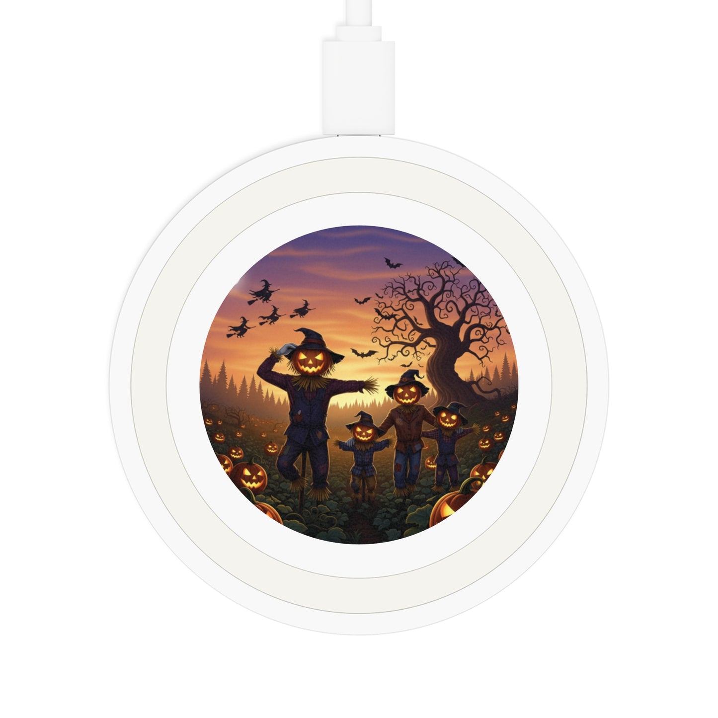 Scary Autumn Wireless Charging Pad, Halloween Decor, Pumpkin Charging Station, Fall Gift, Cute Phone Accessory