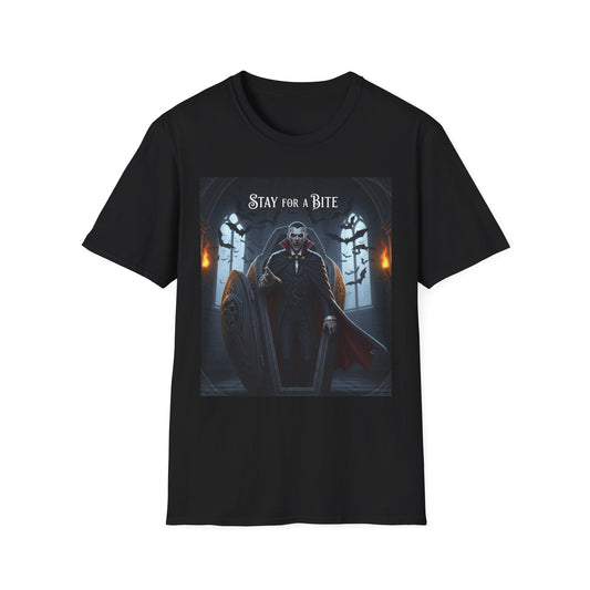 Halloween Vampire Graphic T-Shirt, Unisex Softstyle Tee for Spooky Season, Perfect for Parties, Costumes, or Gifts