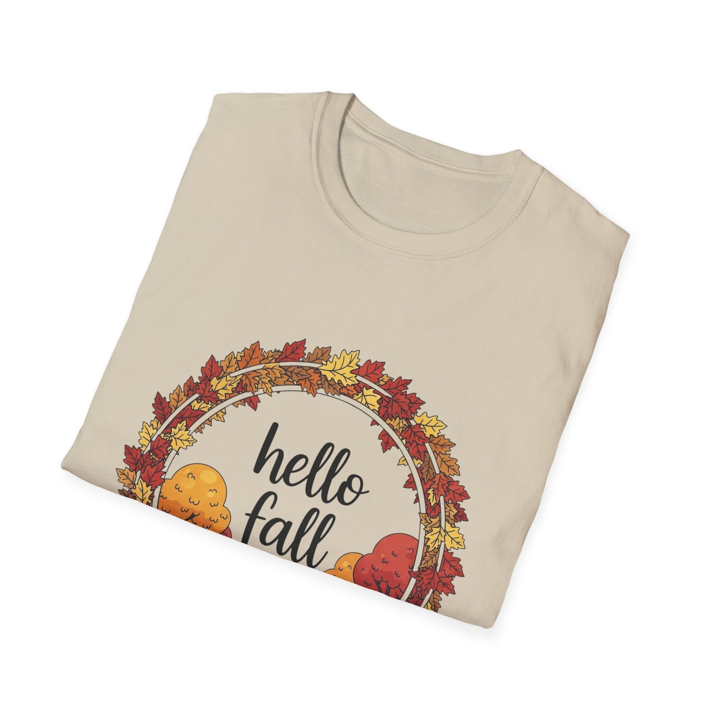 Fall-Themed Unisex Softstyle T-Shirt - 'Hello Fall', Autumn Shirt, Seasonal Tee, Cute Fall Apparel, Pumpkin Spice Fashion