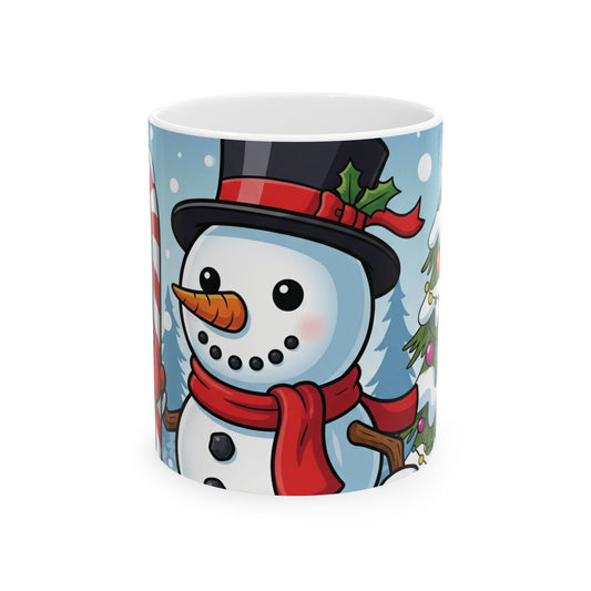Winter Wonderland Ceramic Mug - Cute Snowman & Christmas Tree Design, Holiday Gift, Cozy Decor, Coffee Cup, Festive Kitchenware