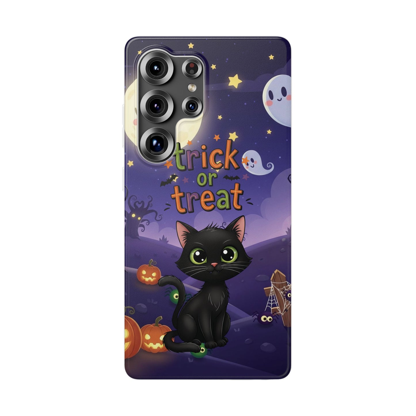 Halloween Cat Flexi Case | Trick or Treat Phone Cover, Cute Cat Case, Spooky Phone Accessory, Fall Aesthetic, Unique Gift Idea